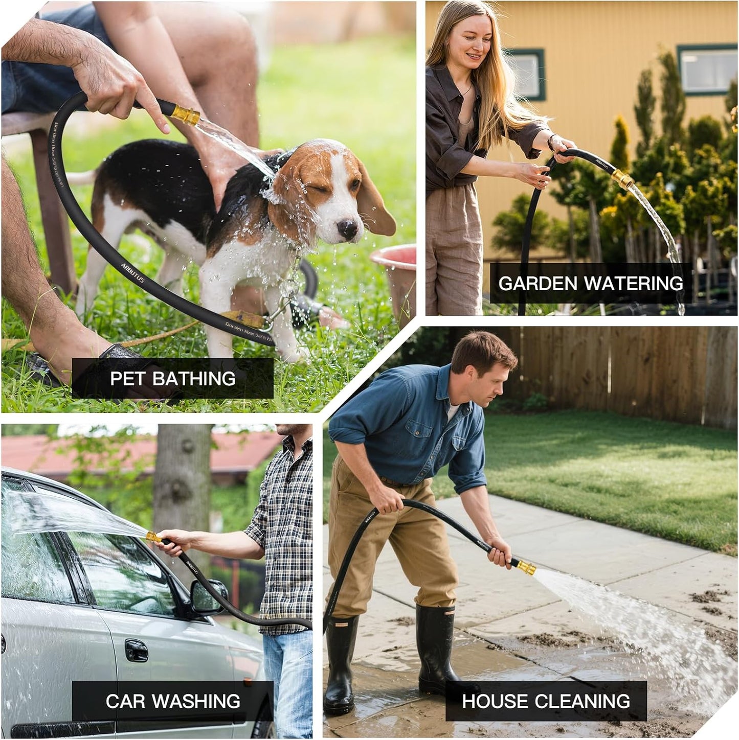 Garden Hose 5/8" x 100ft - No-Kink Flexible Water Hose 600 PSI Burst Pressure, Lightweight & Durable for Yard, Car Wash, Pets Black