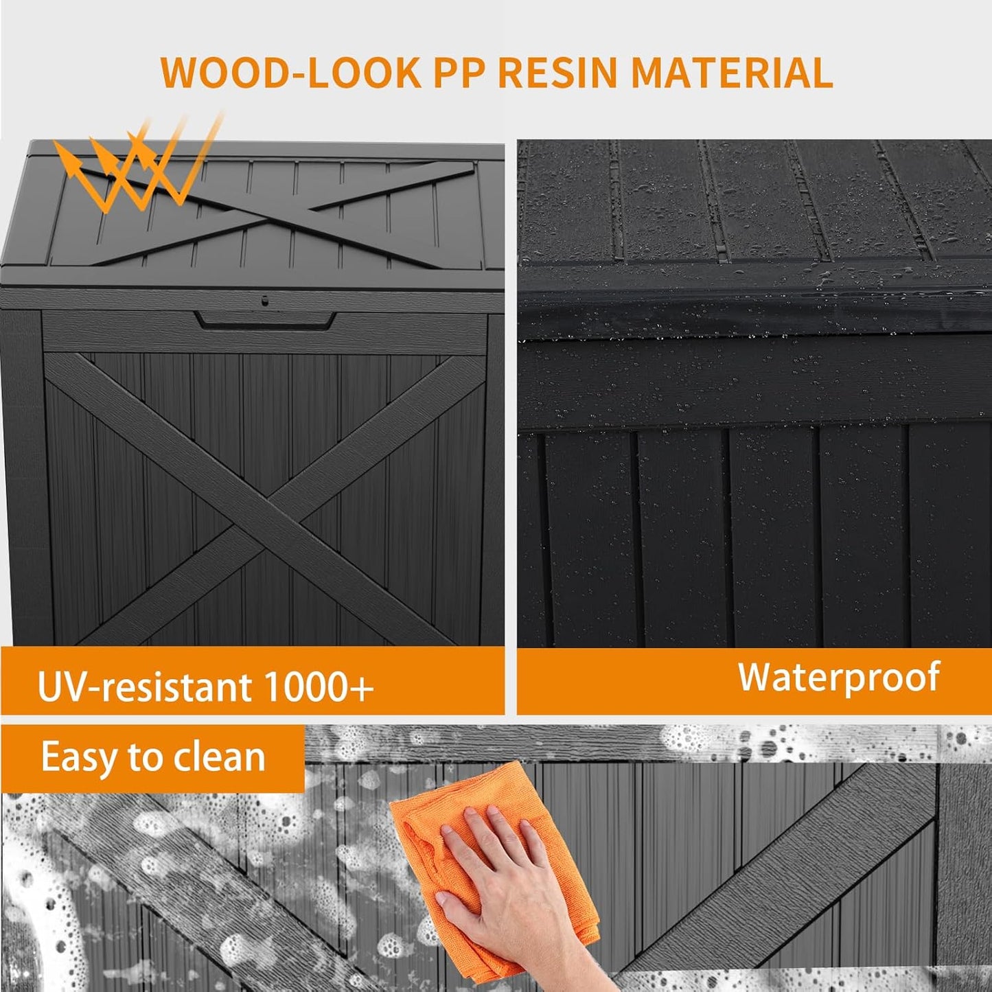 38 Gallon Outdoor Deck Box,Storage Lockable Waterproof Patio Furniture,Garden Tools,Cushions,Pool Accessories Outside Storage Resin Box(Black)