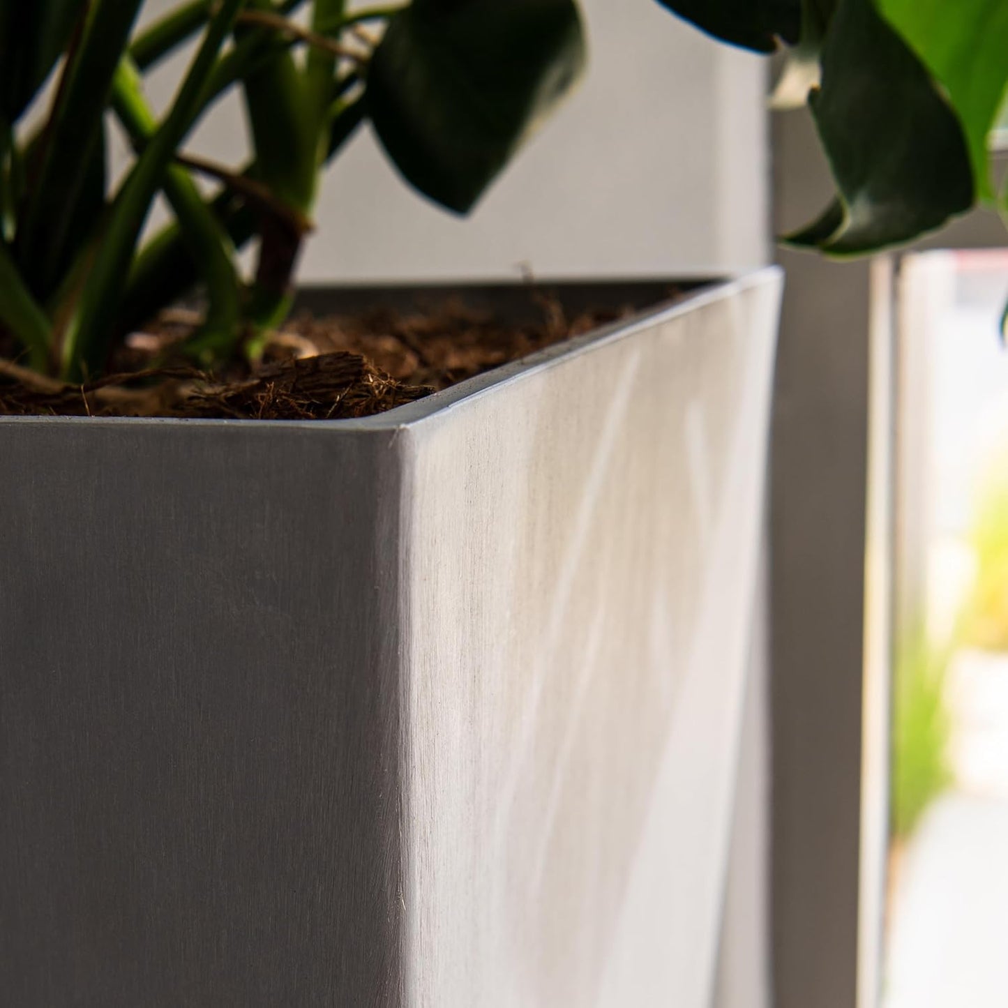 XBrand Modern 30-Inch Tall Square Planter, Tapered, Perfect for Indoor & Outdoor, Patio Decor, Set of 2, Gray