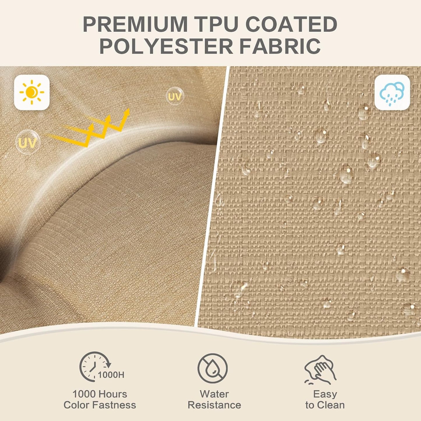 Aoodor 19" x 19" x 5" Tufted Outdoor Chair Cushions, Water Resistant & Fade Resistant Polyester Dining Chair Pads with 2 Straps for Patio Furniture, Set of 2