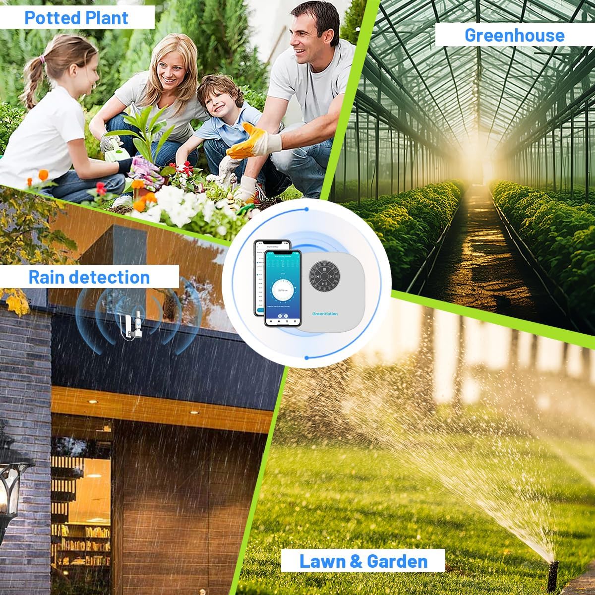 Smart Sprinkler Controller Pro,12-Zone/Station Irrigation System(with Water Pump and Rain Sensor Connection Interface),GreenVation 2.4G/5GHz WiFi Water Timer for Outdoor Garden/Yard/Lawns