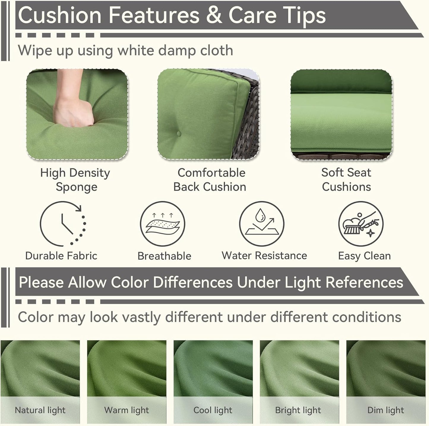 2 Pieces Outdoor Swivel Rocker Patio Chairs Set - Outdoor Wicker Patio Conversation Sets with 1 Side Table, Olefin Fabric Cushions Suitable for Backyard Deck and Porch, Green