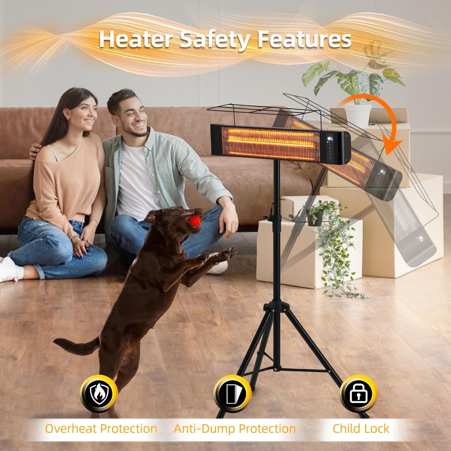 Outdoor Electric Heater RealSmart 1500W Portable Outdoor Patio Use 3 Heat Modes Wall Mounted Ceiling Tripod Heater Waterproof IP65 TUV Certification for Restaurant Garage