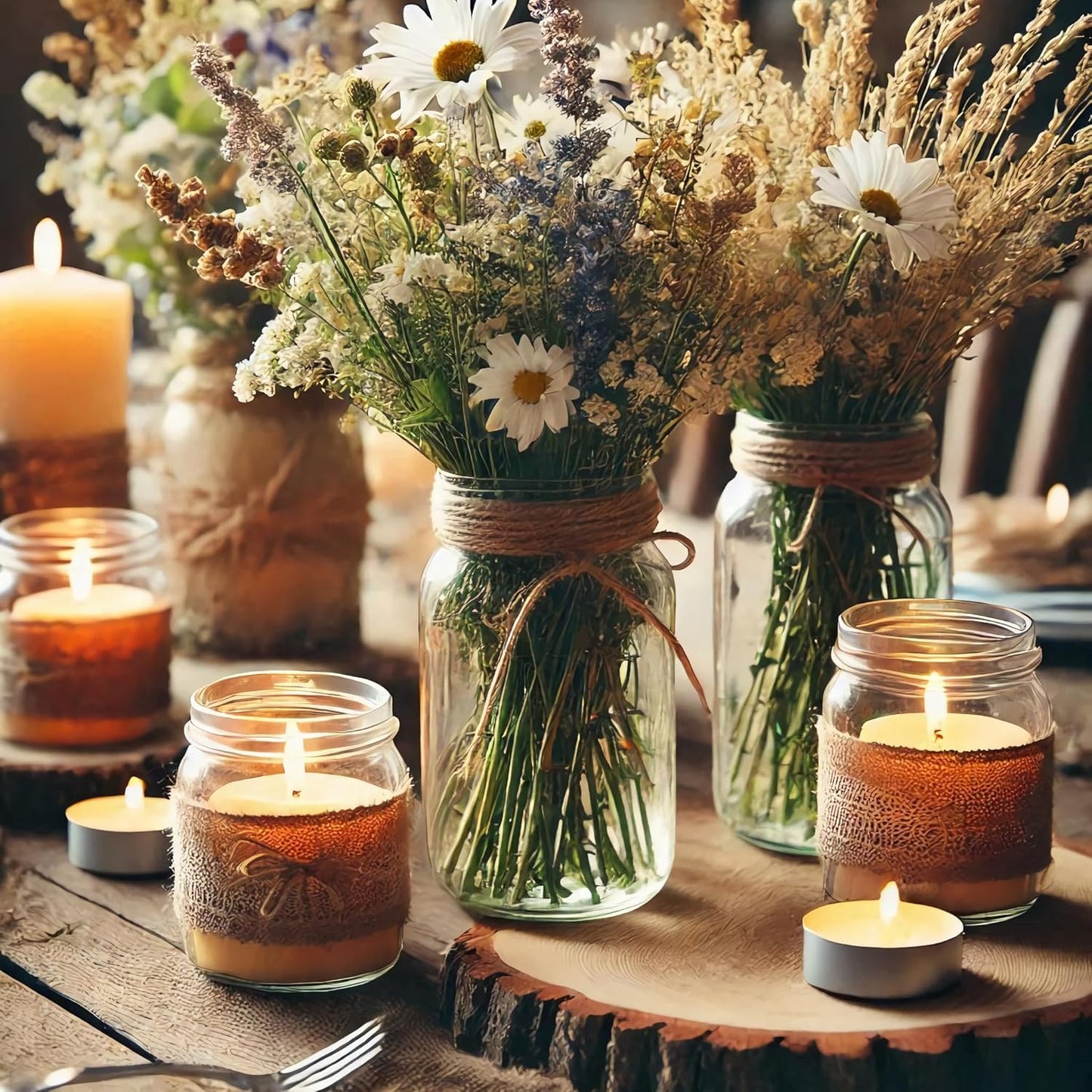 Vintage Glass Flower Vase,6 Pack FarmhouseTransparent White Glass Centerpiece Vases Mason Jars for Weddings, Parties & Home Decor Bulk (6, Transparent)