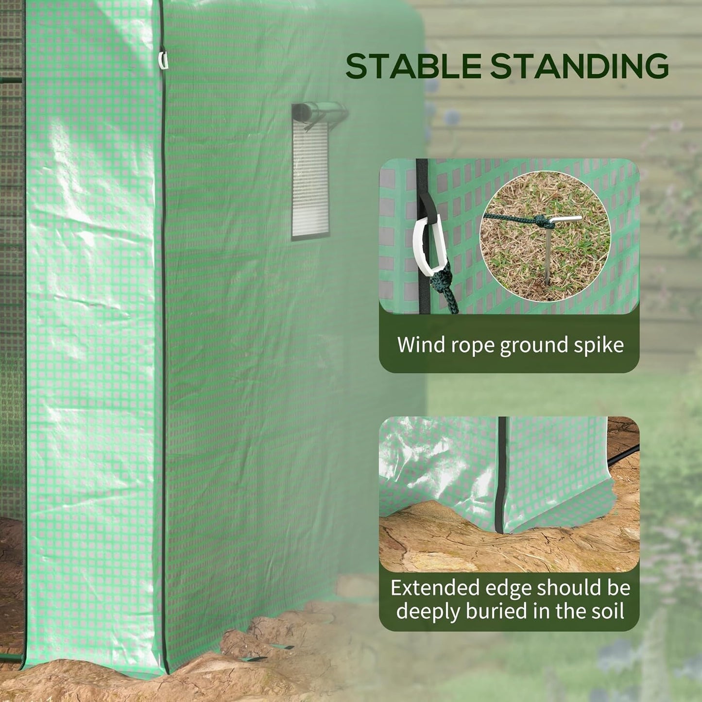 Outsunny 4.6' x 4.7' Portable Greenhouse, Water/UV Resistant Walk-in Small Outdoor Green House with 2 Tier U-Shaped Flower Rack Shelves, Roll Up Door & Windows, Green