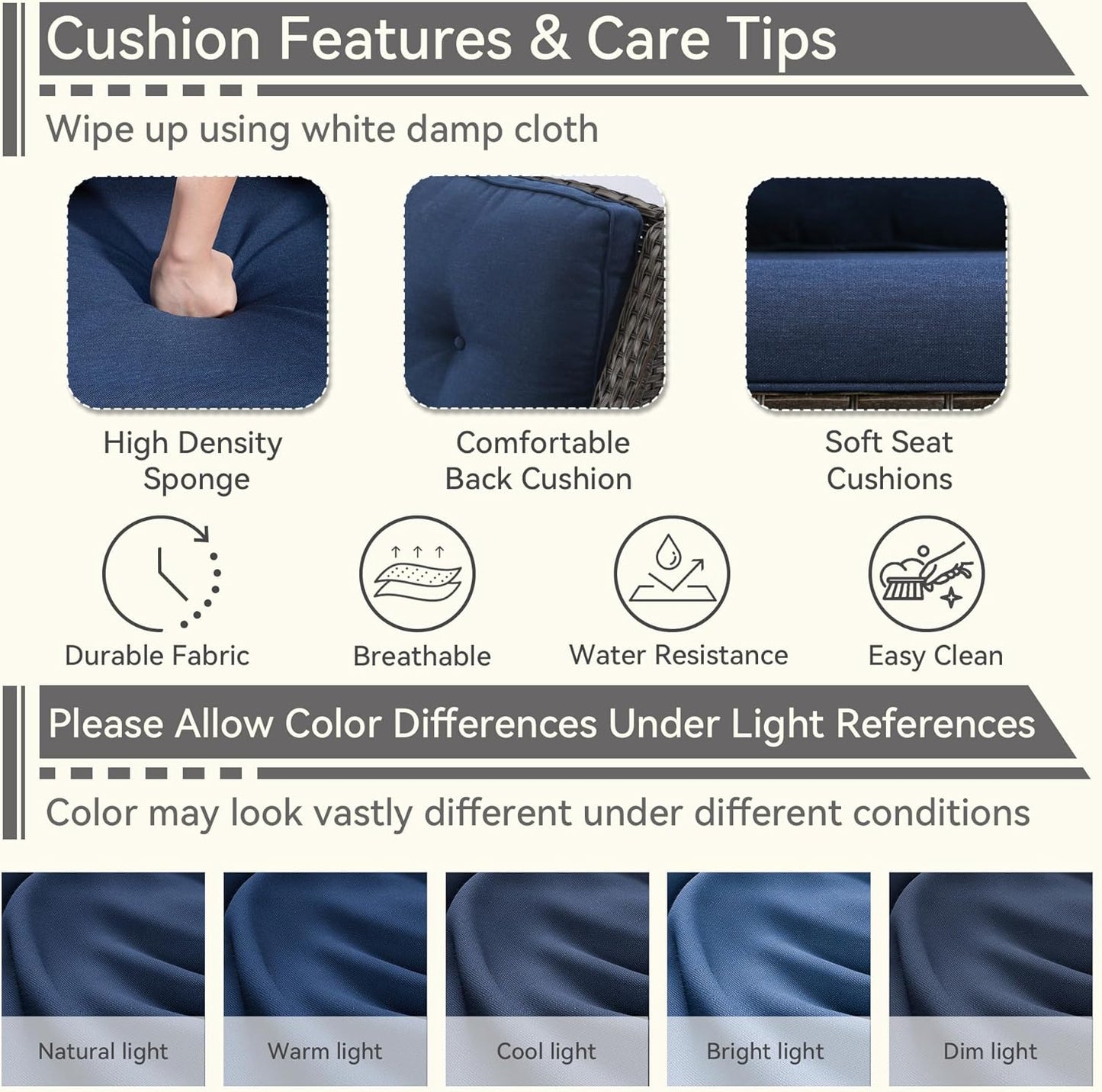 2 Pieces Outdoor Swivel Rocker Patio Chairs Set - Outdoor Wicker Patio Conversation Sets with 1 Side Table, Olefin Fabric Cushions Suitable for Backyard Deck and Porch, Blue