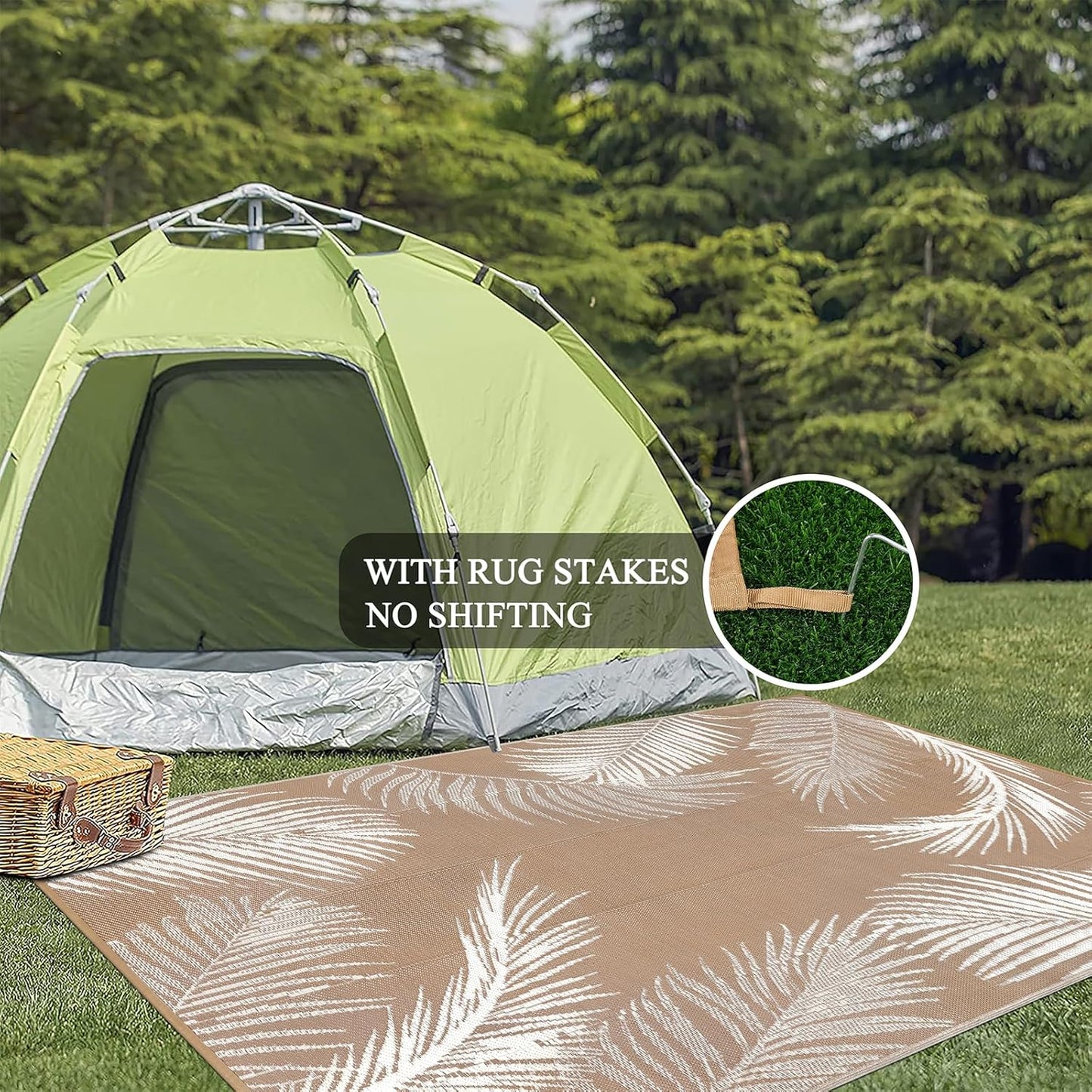 Pauwer Waterproof Outdoor Rug 6x9, Reversible Plastic Straw Patio Camping Rug, Indoor Outdoor RV Mat Carpet for Deck, Camper, Porch, Balcony, Backyard, Picnic, Leaf Brown
