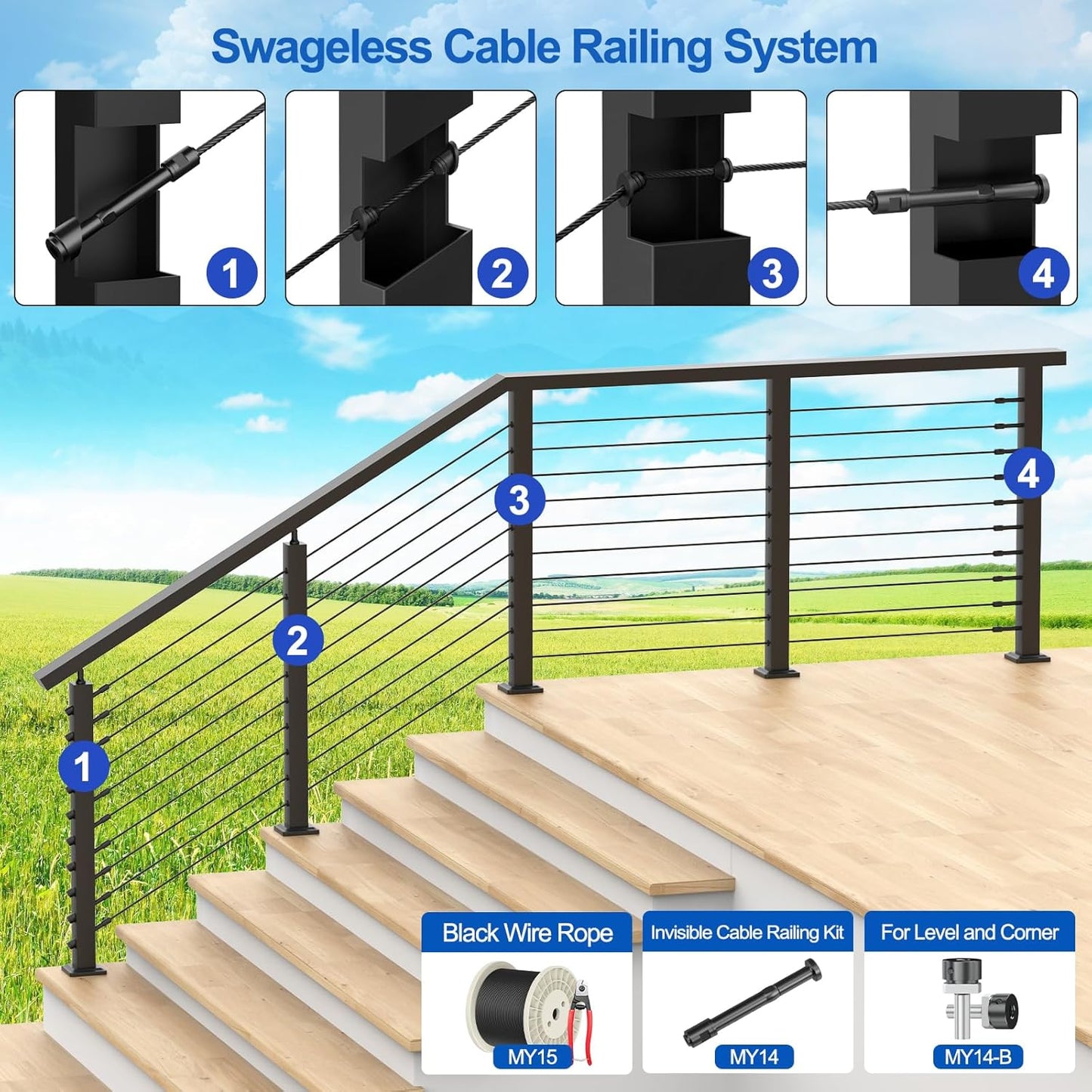 500FT T316 Marine Grade 1/8" Stainless Steel Cable Kit w/Cutter, 7x7 Strand,1850lb Breaking Strength Wire Rope Cable for Deck Railings,Ideal for Indoor/Outdoor Railings DIY Installation, MY15