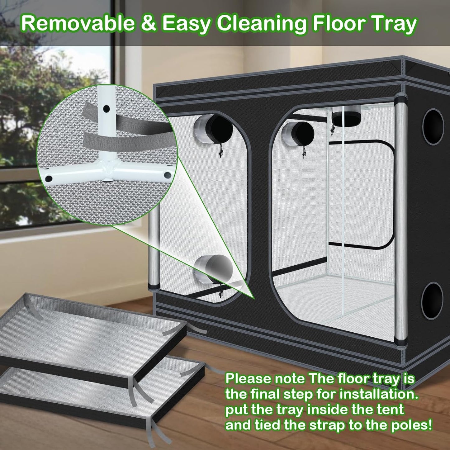 Grow Tent 96"x96"x78" Hydroponic 600D Mylar Grow Tent Reflective Garden Growing Dark Room with Observation Window, Removable Floor Tray for Indoor Plant Growing 8x8