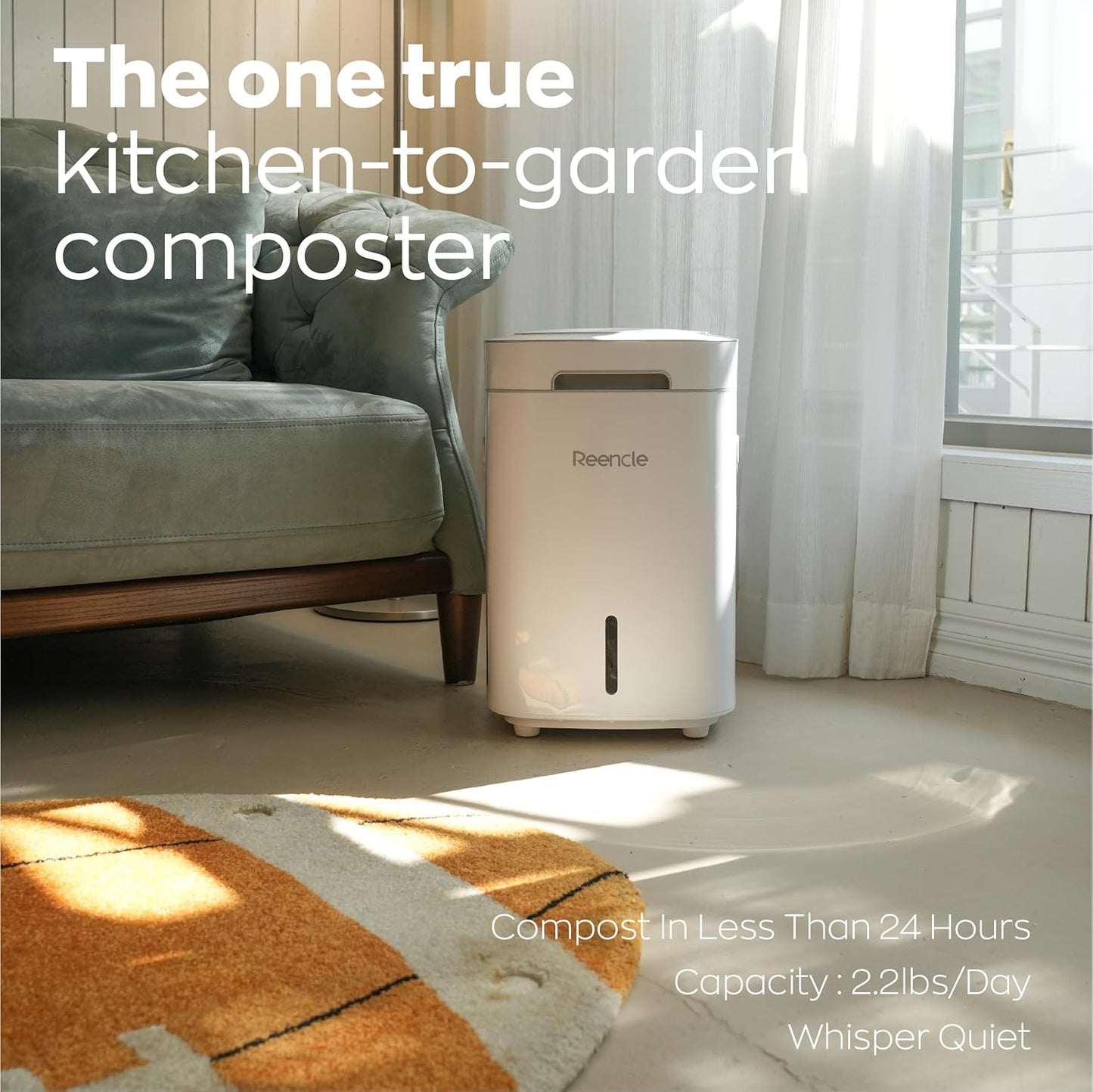 Prime Electric Composter - 14L Kitchen Composter, Decomposes Up to 2.2 lbs Food Waste Daily, Odorless Indoor Composting with Whisper-Quiet Technology & Rapid Decomposition (White)