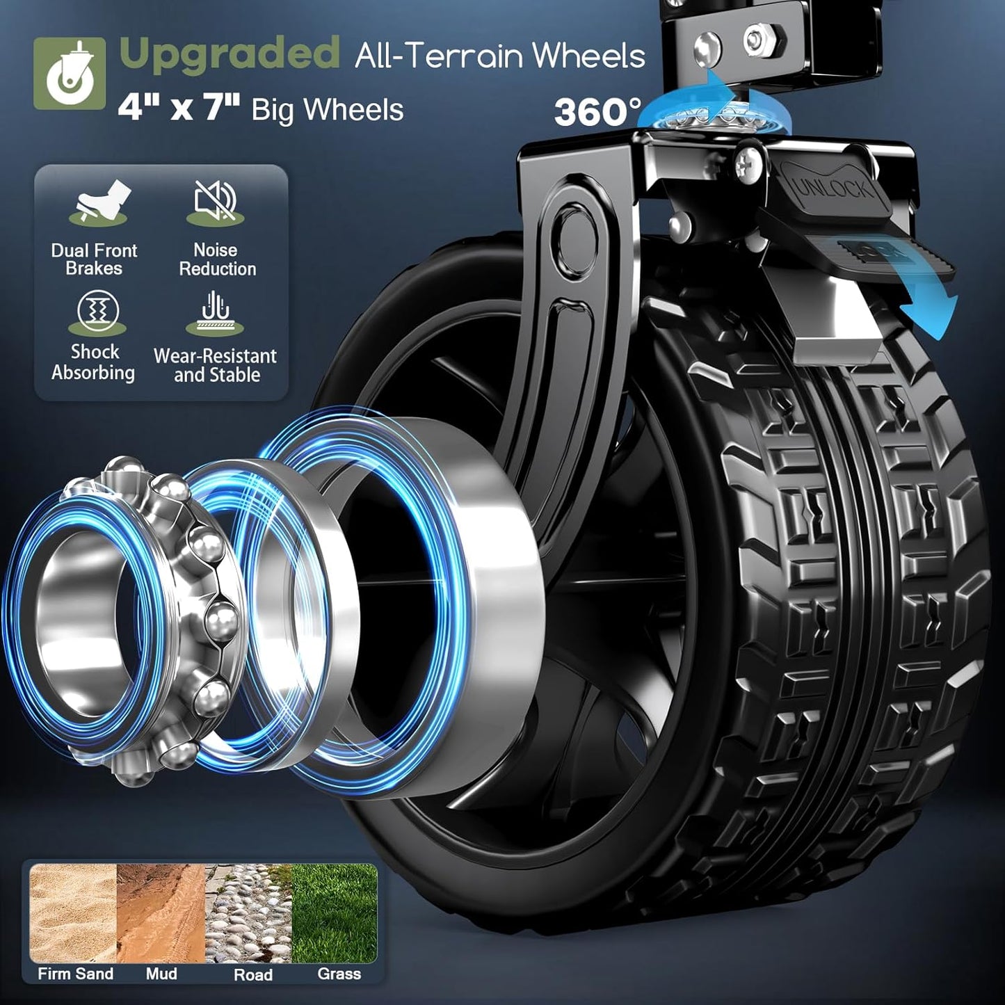 300L Extra Large Wagons Carts Foldable, 560LBS Heavy Duty Collapsible Beach Wagon 48" Long with Big All-Terrain Wheels, Utility Folding Cart for Camping, Grocery, Sports, Garden, Black