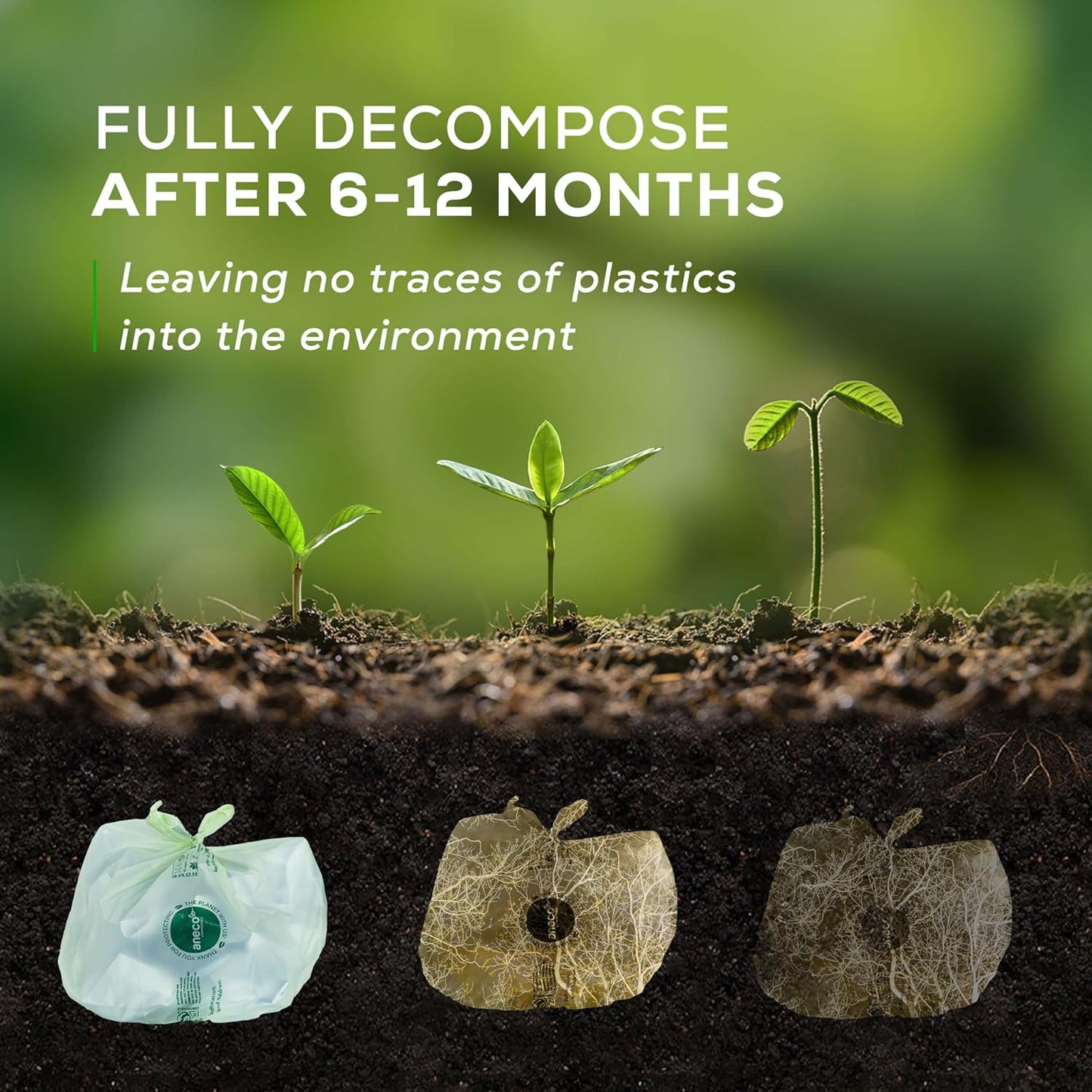 ANECO 8 Gallon Compostable Kitchen Food Waste Bags with Handles (30 Count), Leak-proof Compost Bags for Tall Kitchen Bin, Large 8 Gallon Bags Certified by BPI & OK Compost HOME