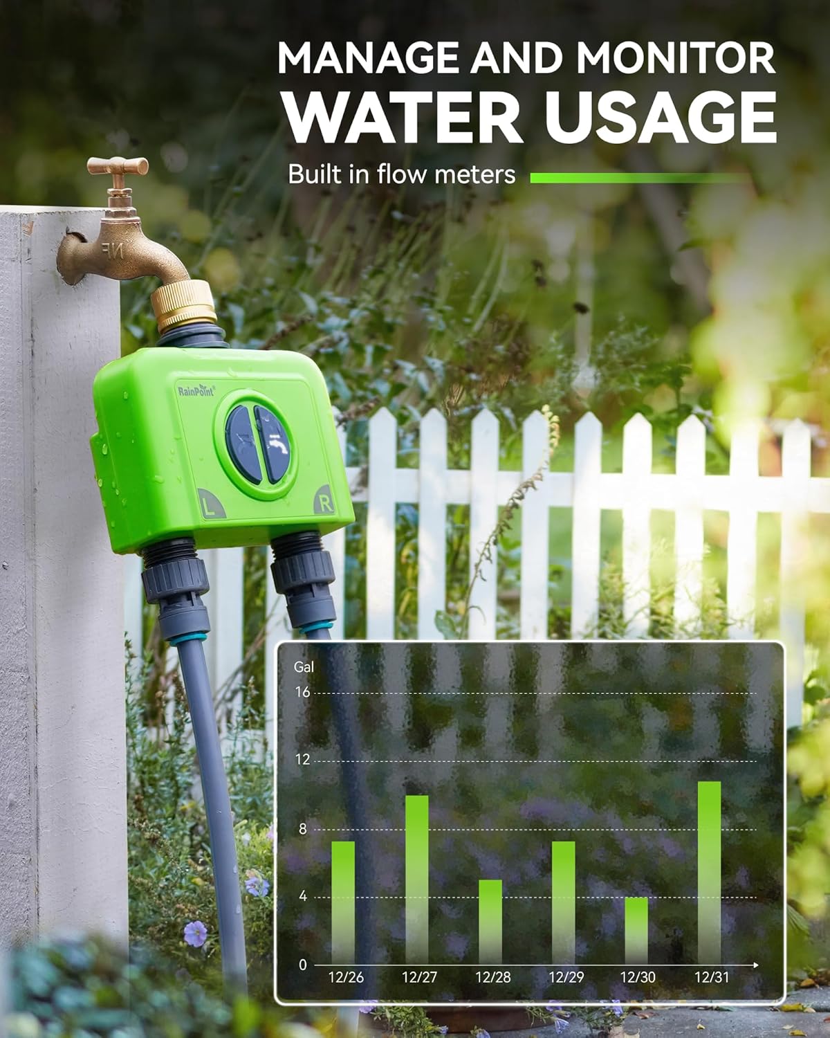 RAINPOINT WiFi Water Timer for Garden Hose, Brass Inlet 2 Zone WiFi Sprinkler Controller, Smart Hose Timer Valve with Ethernet Gateway, Rain Delay for Garden/Lawn (Support WiFi & Ethernet Connection)