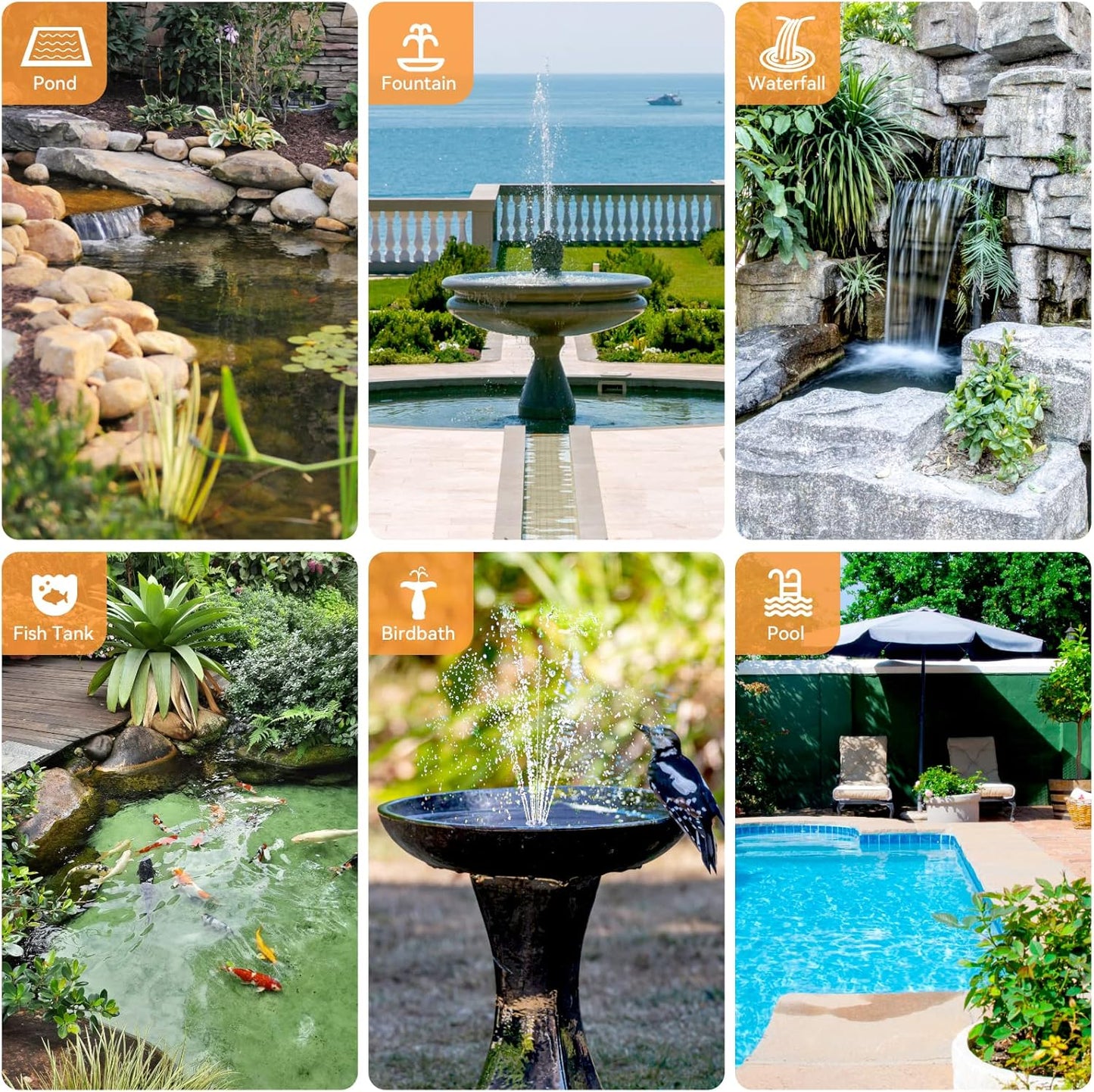 POPOSOAP Solar Water Pump Outdoor, 30 Watt Solar Powered Water Pump with 430GPH Solar Pump, 7 Nozzles, 6.6 Tubing DIY Water Feature for Pond, Fountain, Pool, Fish Tank, Garden, Backyard