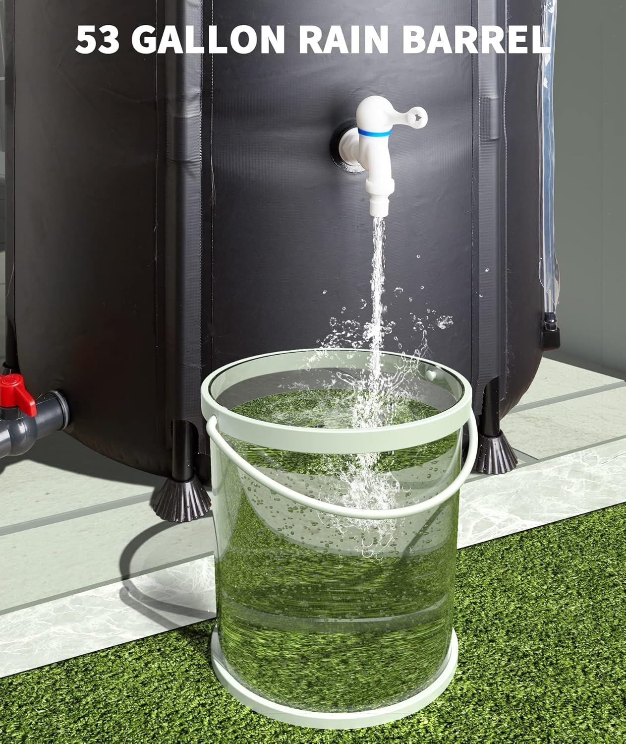 Collapsible Rain Barrel, Portable Water Storage Tank, Rainwater Collection System Downspout with tick Marks Portable Water Storage Tank (Black, 100 gal)