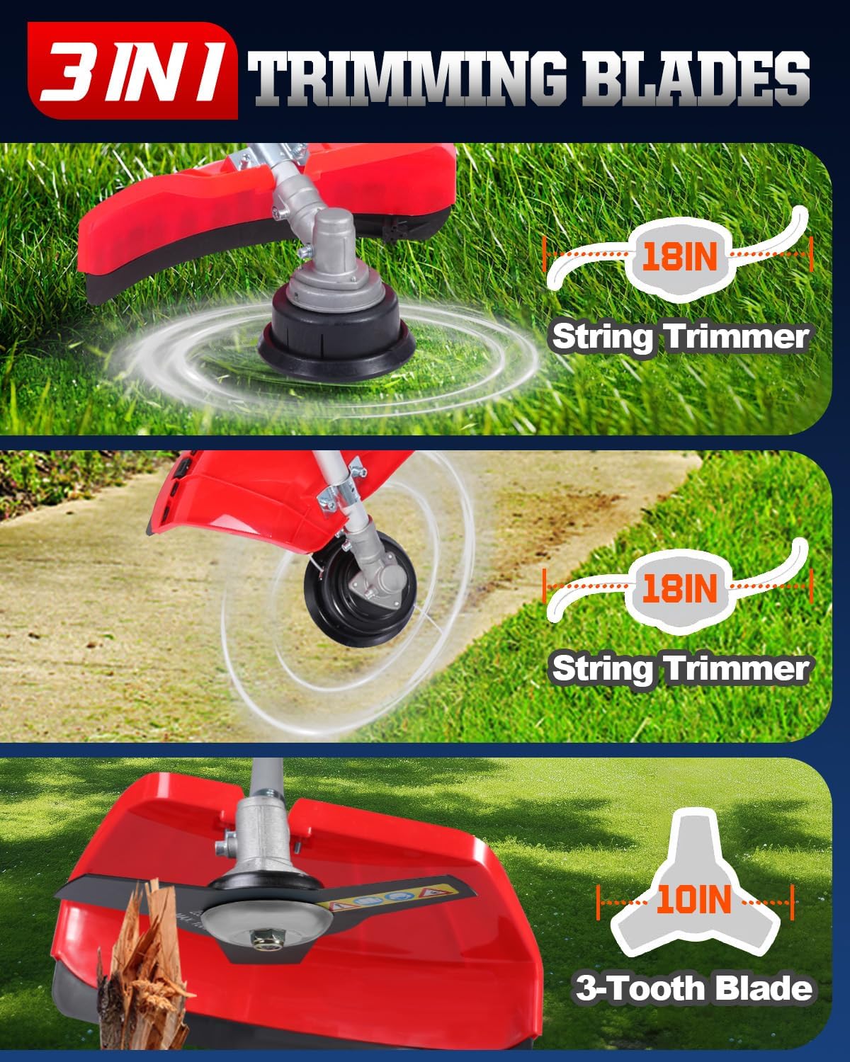 52cc Gas Powered Weed Eater and Brush Cutter 3-in-1, Heavy Duty Straight Shaft String Trimmer with Harness and 2 Heads for Tough Weeds, Grass, and Land Clearing (PT6080)