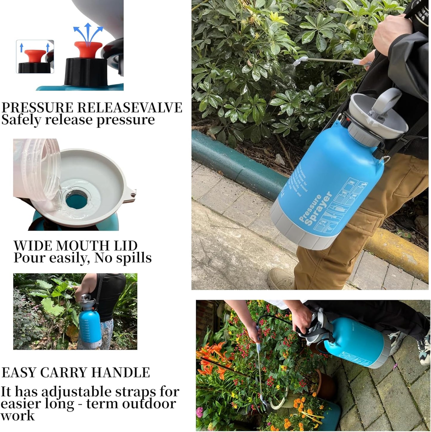 Upgraded Reinforced 1.3 Gallon Pump Pressure Sprayer-Watering for Plants, Weeds Control, Lawn Care with Adjustable Nozzles &Comfort Strap