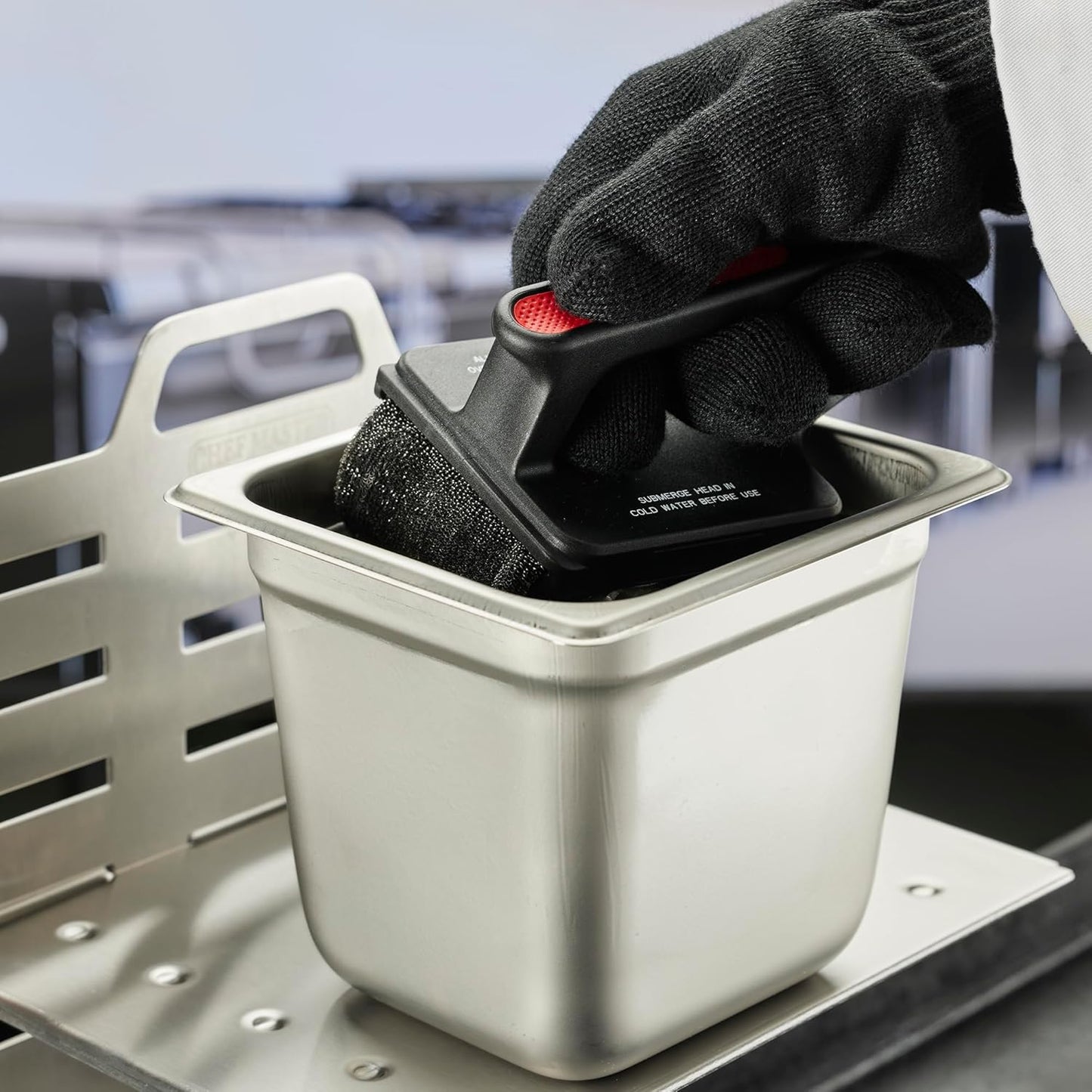 Chef Master Grill Brush Bristle Free Powered by ScrubDaddy, Steam Clean Grill Brush for Blackstone Grill, Flat Top Griddle & Skillet, Porcelain, Weber Gas, Charcoal Grill for Diner & Restaurant -90016