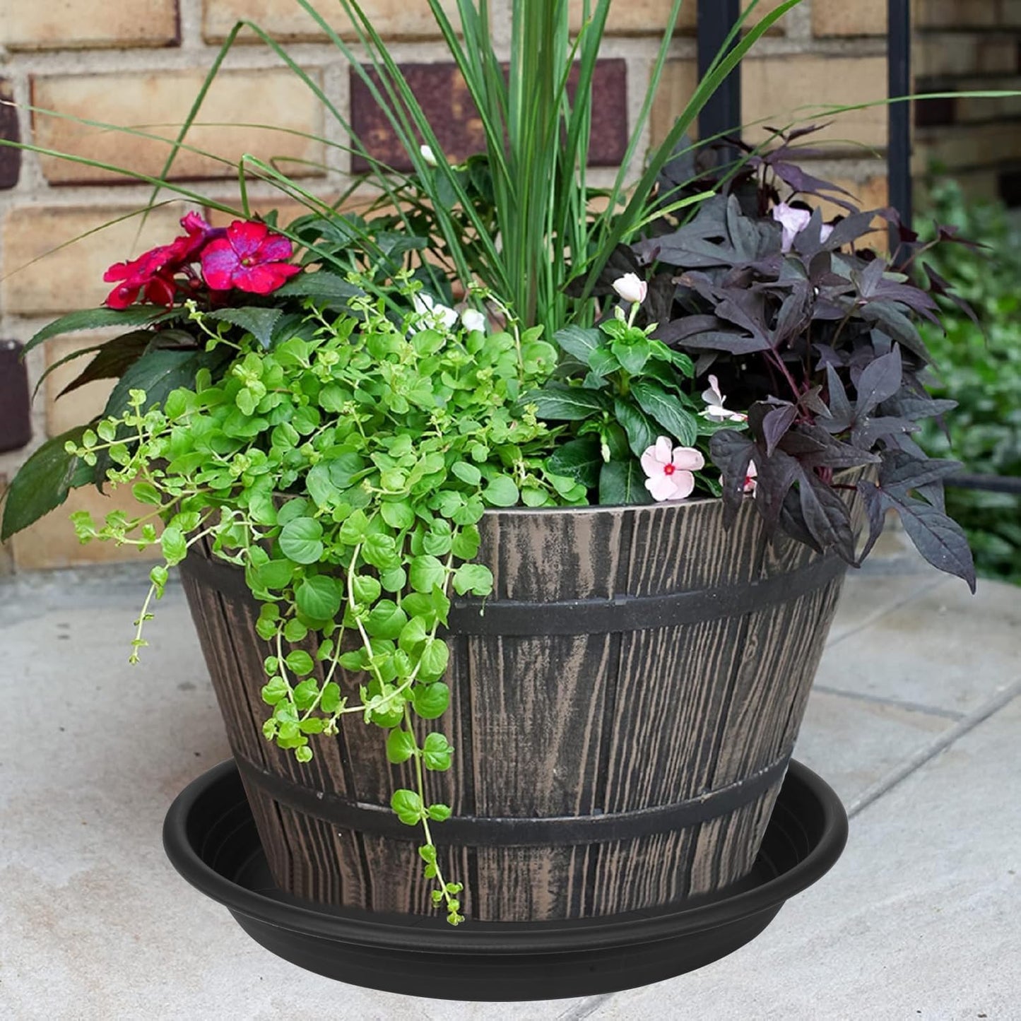 Large Plant Saucer 16 inch, 4 Pack Heavy Sturdy 17 inch Plastic Plant Tray for Planter, Flower Saucers for Indoors, Flower Pots Saucers, Plant Drainage Tray Round 14"/15"/16" (Black)