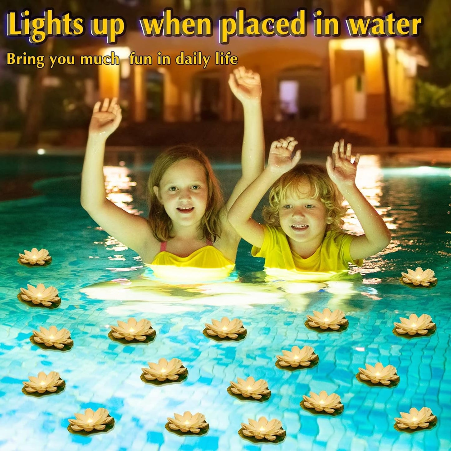 Liliful 24 Pcs Diwali Lotus Decoration Pool Floating Lights, Artificial Flowers Lotus with LED,Lily Pads Water Lantern for Indian Puja Home Decoration(3.94 Inch,White)