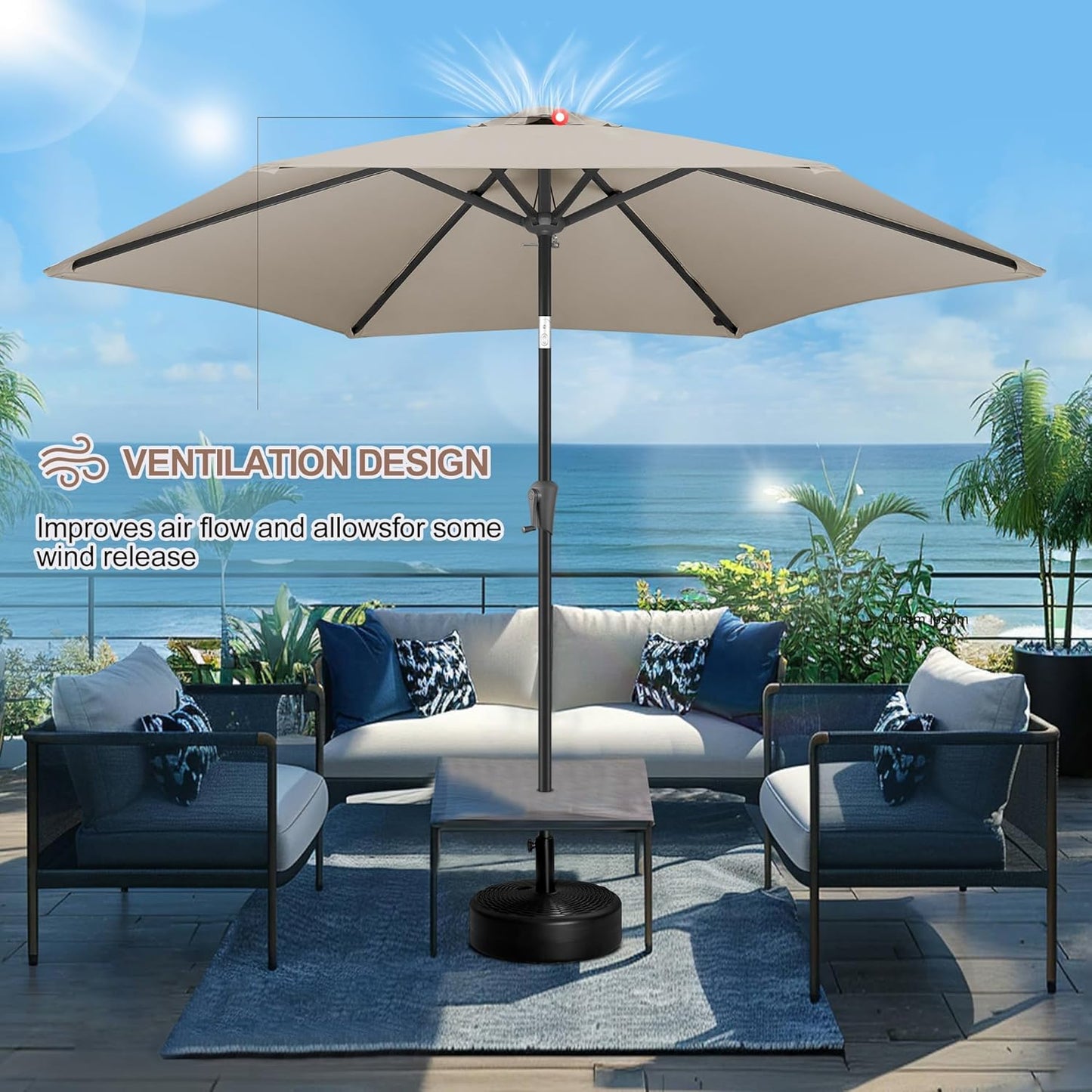 FLAME&SHADE 10ft Patio Umbrella - Outdoor Umbrella with 6 Sturdy Ribs, Push Button Tilt and Crank, UV Protection Table Market Umbrella for Pool, Porch,Garden, Deck, Backyard (Taupe)