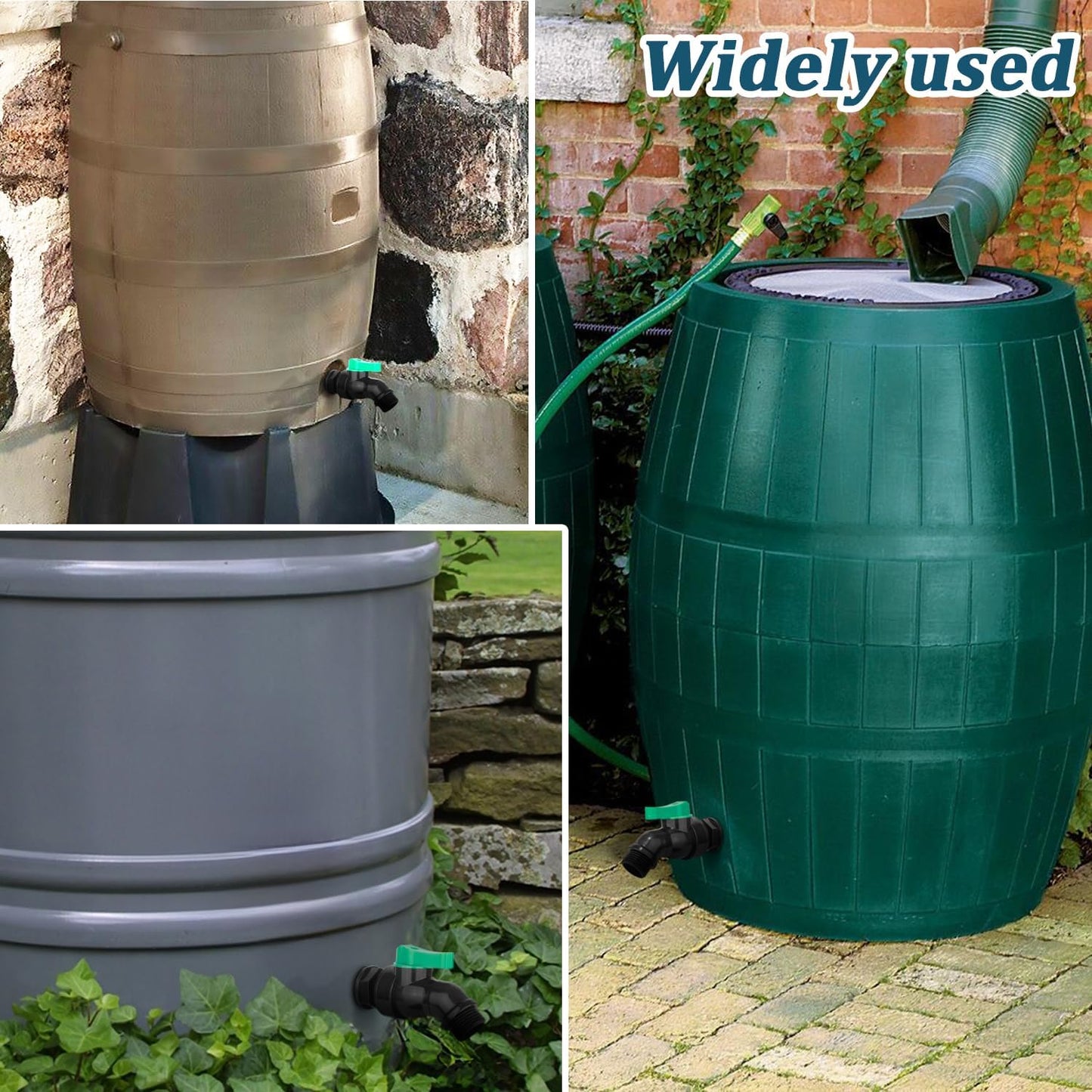 Plastic Rain Barrel Spigot Kit High Flow Water Barrel Faucet 1/2"NPT to 3/4"GHT Rain Barrel Valve with Bulkhead Fitting for Outdoor Plastic Bucket Garden Barrels