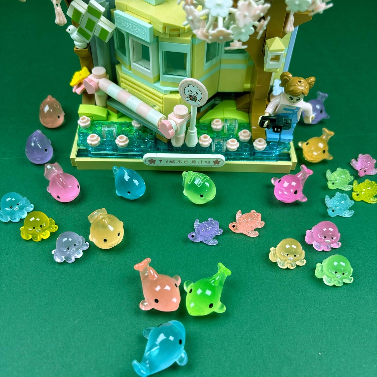Mini Resin Ocean Animals Figures to Hide 72 PCS Luminous Tiny Miniature Figurines Bulk Glow in The Dark Include Baby Octopus Small Turtle Dolphin Fish for Aquarium Garden Micro Landscape Dollhouse