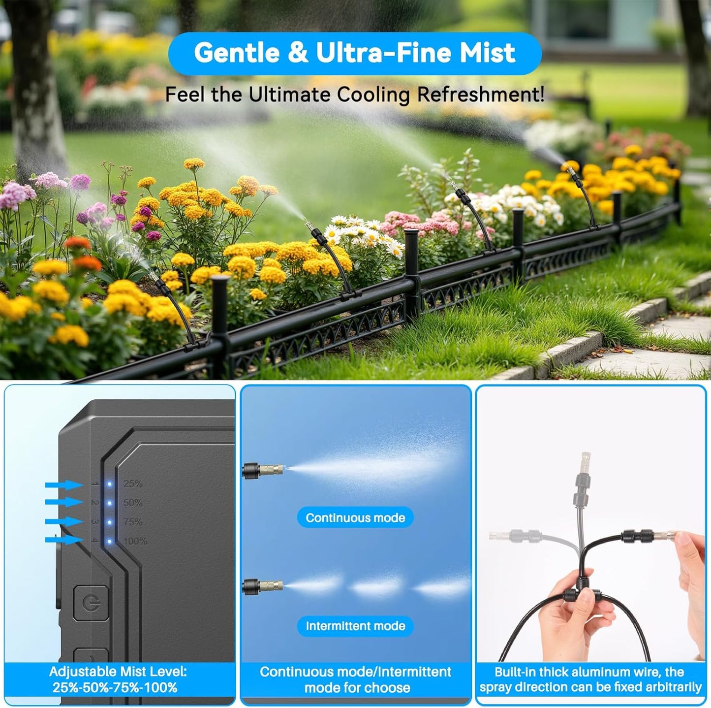 Ausic Portable Misting Systems, Outdoor Water Cooling Misters Set with 6000mAh Water Pump, 20L Bucket, 26FT (8M) Hose, 6*Nozzles, 10*Clips/Ties for Patio/Umbrella/Pasture/Greenhouse/Canopy/Camping