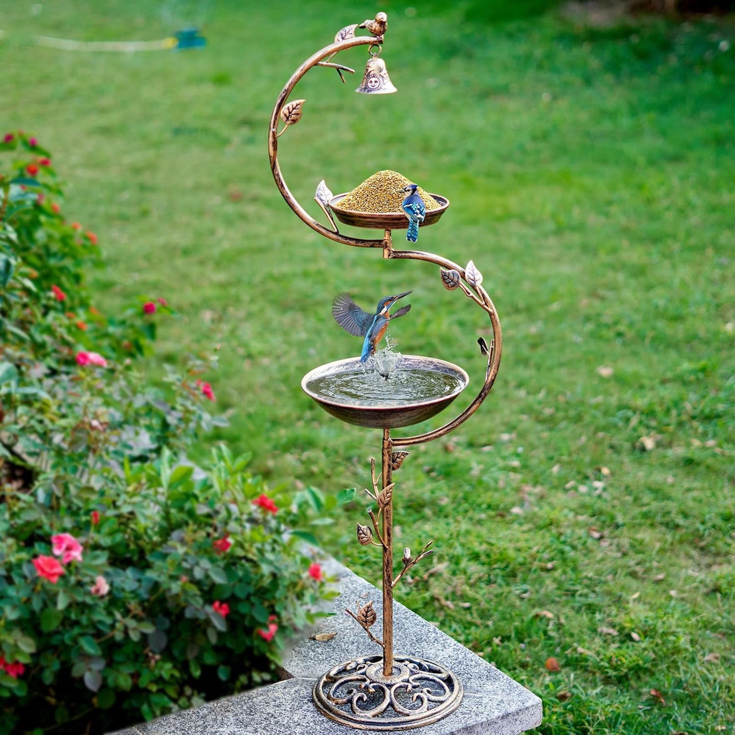 44" H Cast Iron Bird Baths for Outdoors with Metal Bird Feeder,Vintage Metal Bird Bath Bowl Garden Lawn Yard Decorations