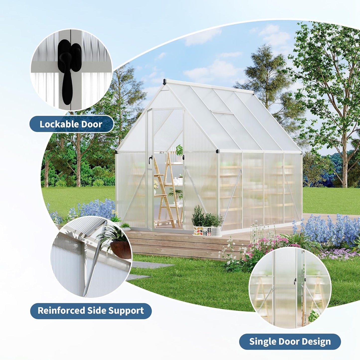 6'X7' Aluminum-Framed Polycarbonate Greenhouse, Heavy Duty Polycarbonate Greenhouse with Quick Setup Structure and Roof Vent, Large Enhanced Aluminum Greenhouses Kit for Outdoors