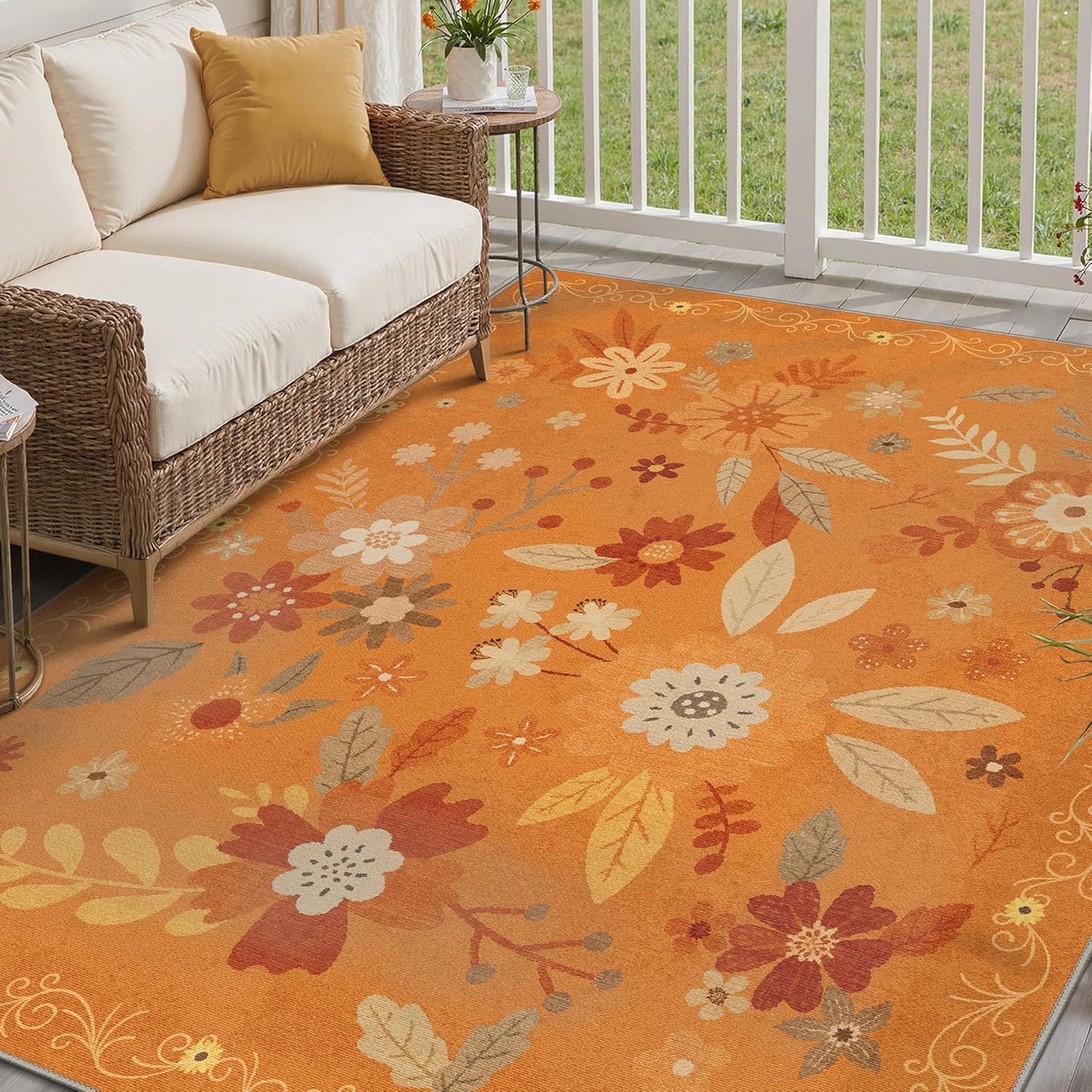 GENIMO Indoor Outdoor Area Rug 5' X 7' Waterproof, Washable Door Mat Non Shedding, Easy Cleaning Floral Outdoor Carpet for Patio, Entryway, Porch, Bathroom, Living Room, Bedroom, Backyard