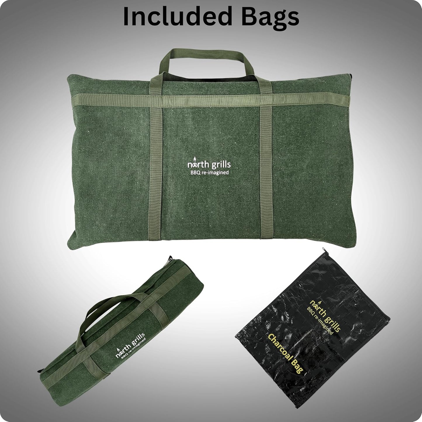 ๐๐ต๐ฎ๐ฟ๐ฐ๐ผ๐ฎ๐น ๐๐ฎ๐ฏ๐ผ๐ฏ ๐๐ฟ๐ถ๐น๐น by ๐ก๐ผ๐ฟ๐๐ต ๐๐ฟ๐ถ๐น๐น๐: precise heat control, silicone-handle square & flat skewers, charcoal starter tool, tongs, BBQ gloves, and storage & travel bags.