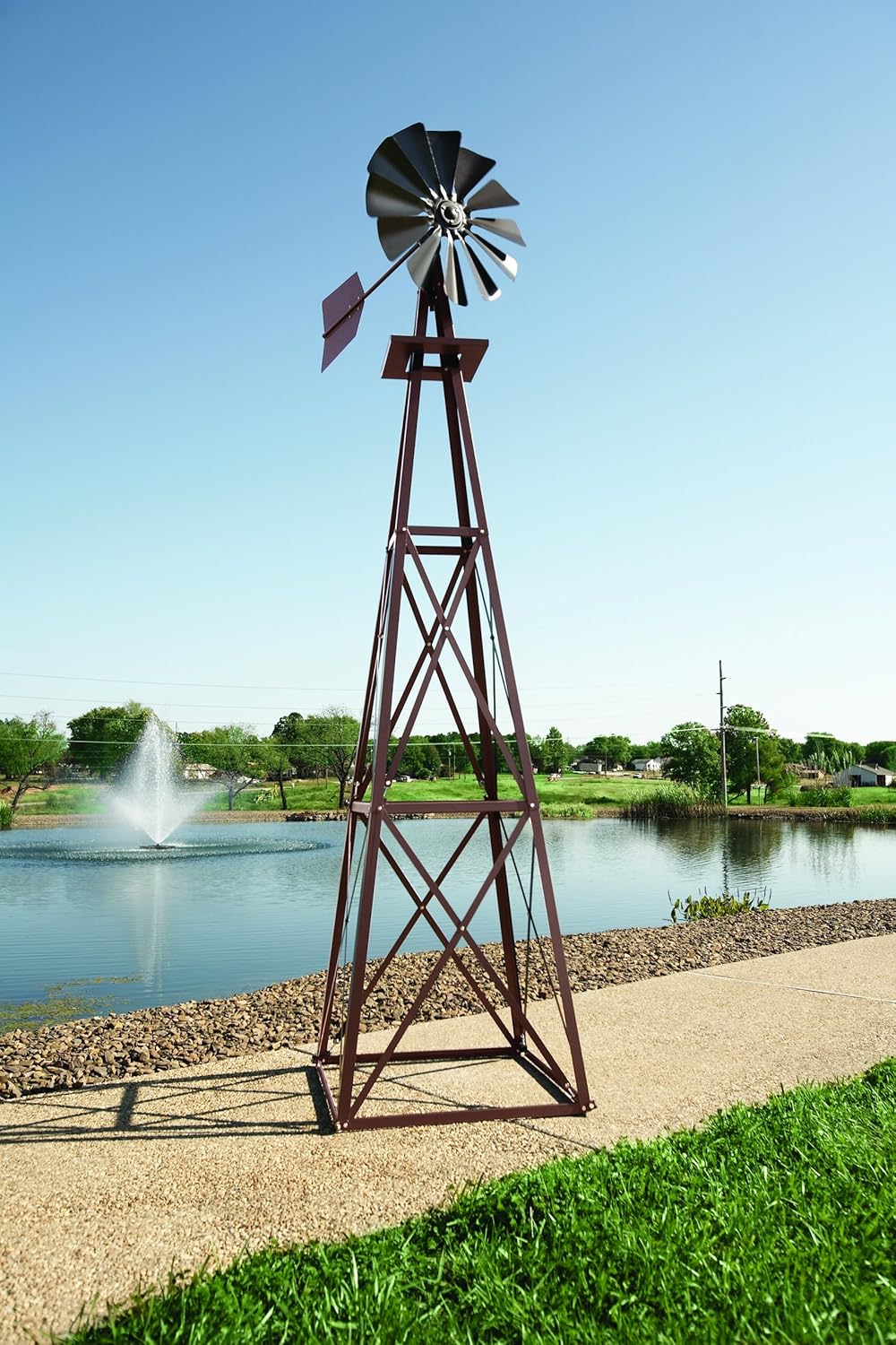 Large Bronze Backyard Windmill – 11ft 6in Durable Weather-Resistant 4-Leg Tower – Powder Coated Finish – Ornamental Lawn & Garden Décor