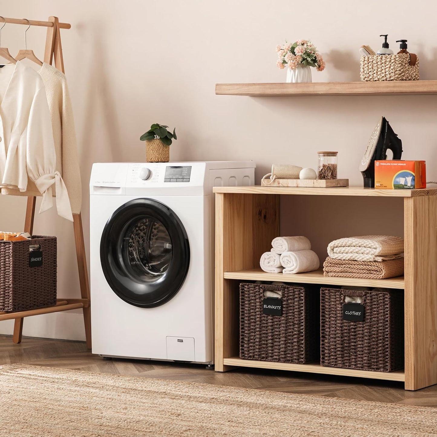 UBBCARE 2 Pack Wicker Basket, 10.5×10.5 Storage Cubes with Label, Foldable Cube Storage Bin with Handle, Square Storage Basket for Shelves, Woven Paper Rope Basket for Organizing, Brown