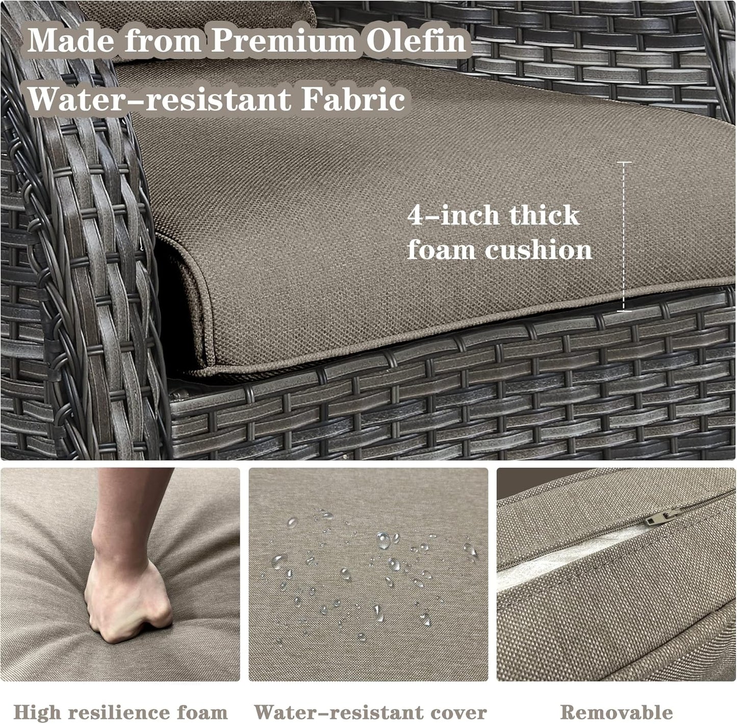 5 Pieces Patio Furniture Sets Wicker Outdoor Furniture, Rattan Patio Swivel Glider Chairs with 2 Ottoman and Glass Side Table