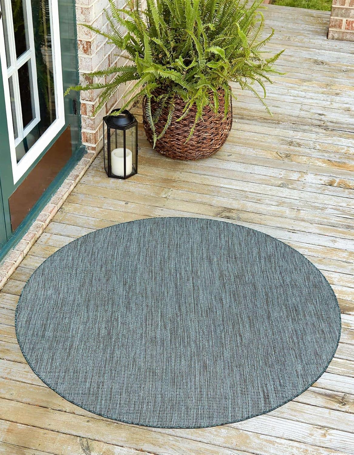 Unique Loom Outdoor Solid Collection Area Rug (6' 1" Round Teal/Navy Blue)