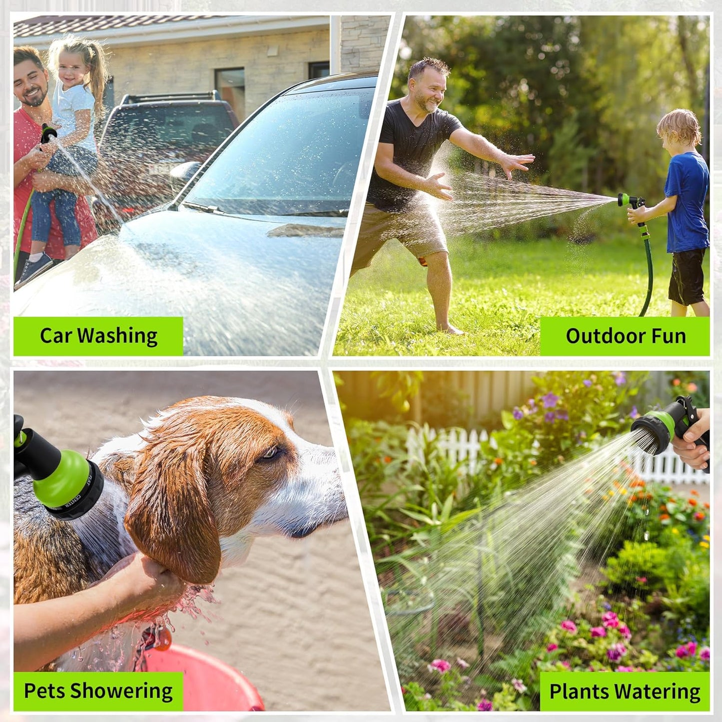 NEXCOVER Garden Hose Nozzle Sprayer - 7 Adjustable Watering Patterns Nozzle for Water Hose, Non-Slip Garden Spray Nozzle for Car Washing, Watering Plants, Pets Showering, Lawns Cleaning, Green