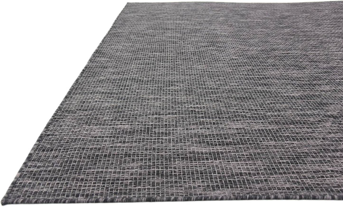 Unique Loom Collection Casual Transitional Solid Heathered Indoor/Outdoor Flatweave Area Rug (8' x 11' 4" Rectangle, Black/Ivory)