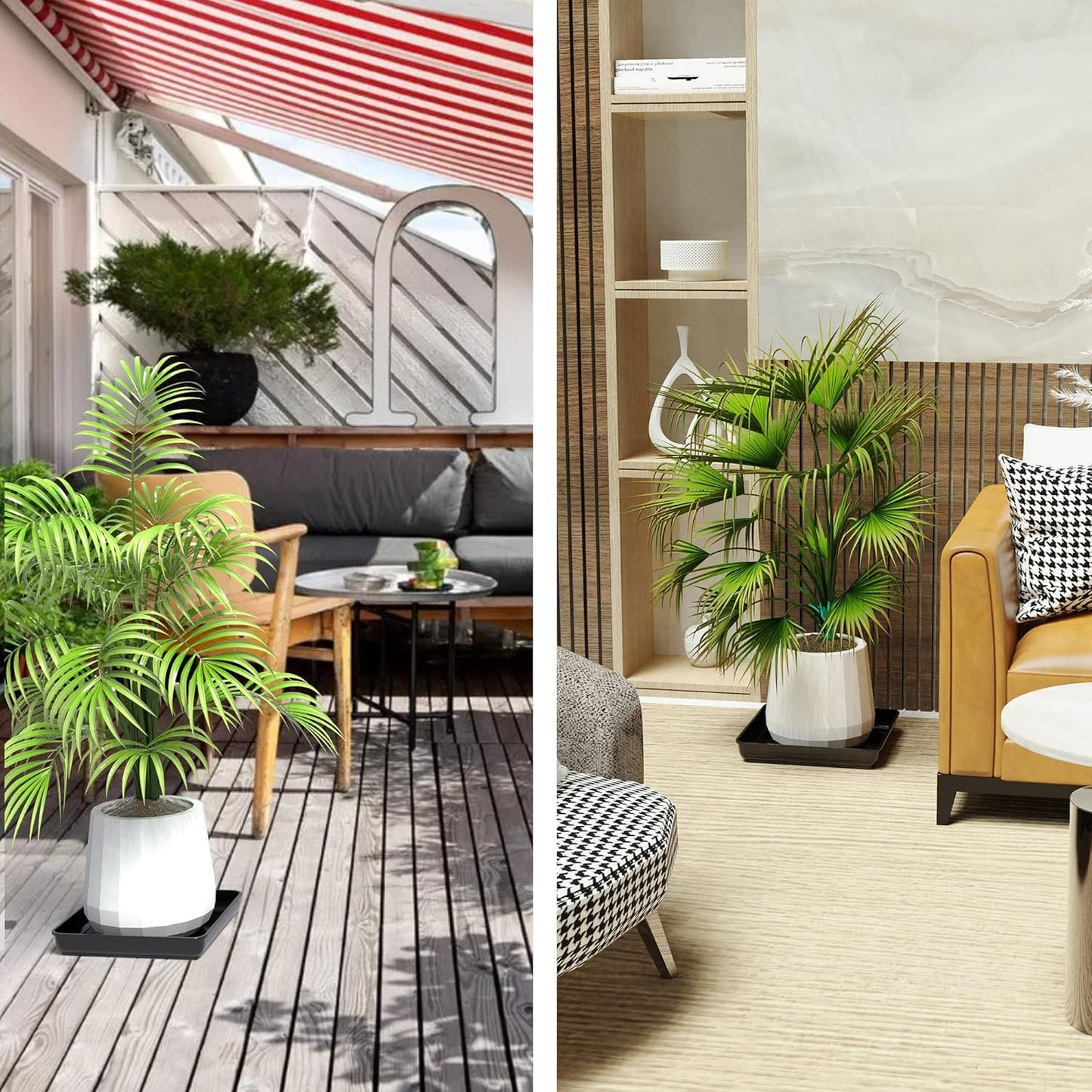 WAYNHUI Squared Plant Saucer 6/8/10/12/14/16/18/20inches Square Plastic Basin Tray Large/Small Water Receiving Tray (Black 12inch 5pack)