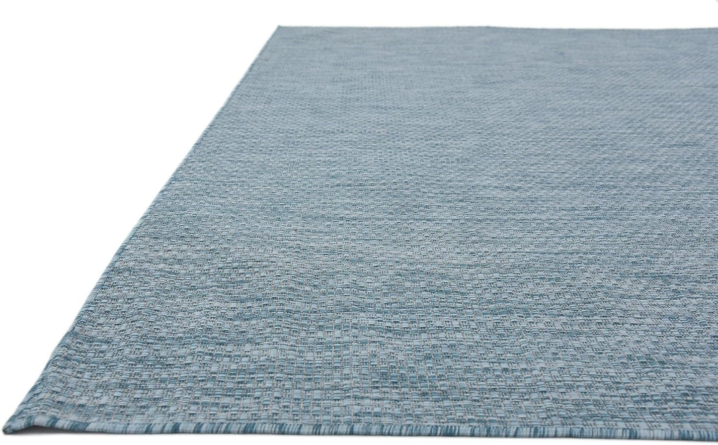 Unique Loom Collection Casual Transitional Solid Heathered Indoor/Outdoor Flatweave Area Rug (9' x 12' Rectangle, Aquamarine/Ivory)