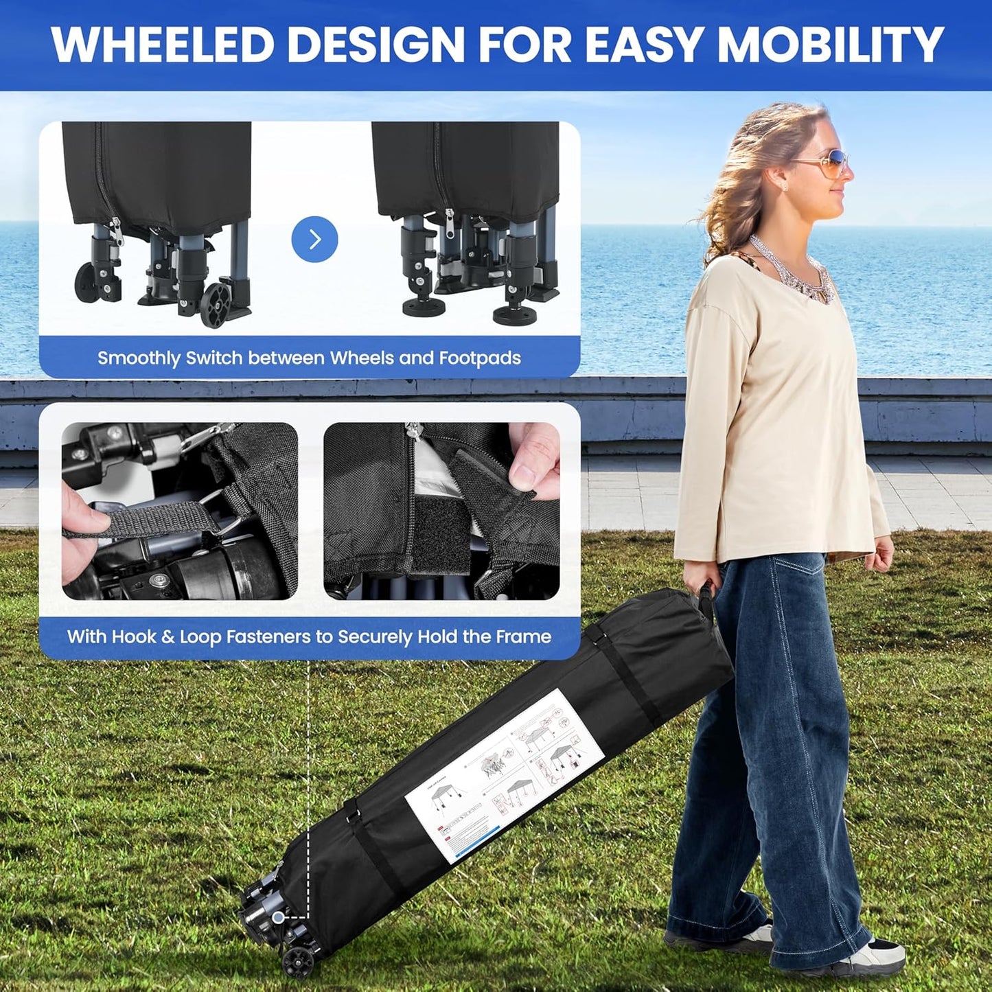 Yaheetech 10x10 Pop-up Canopy Tent w/ 2 Integrated Wheels for Mobility, Waterpoof & Heavy Duty, Instant Sun Shelter with Carry Bag, Weight Bags for Outdoor Camping Beach Patio Parties, Blue