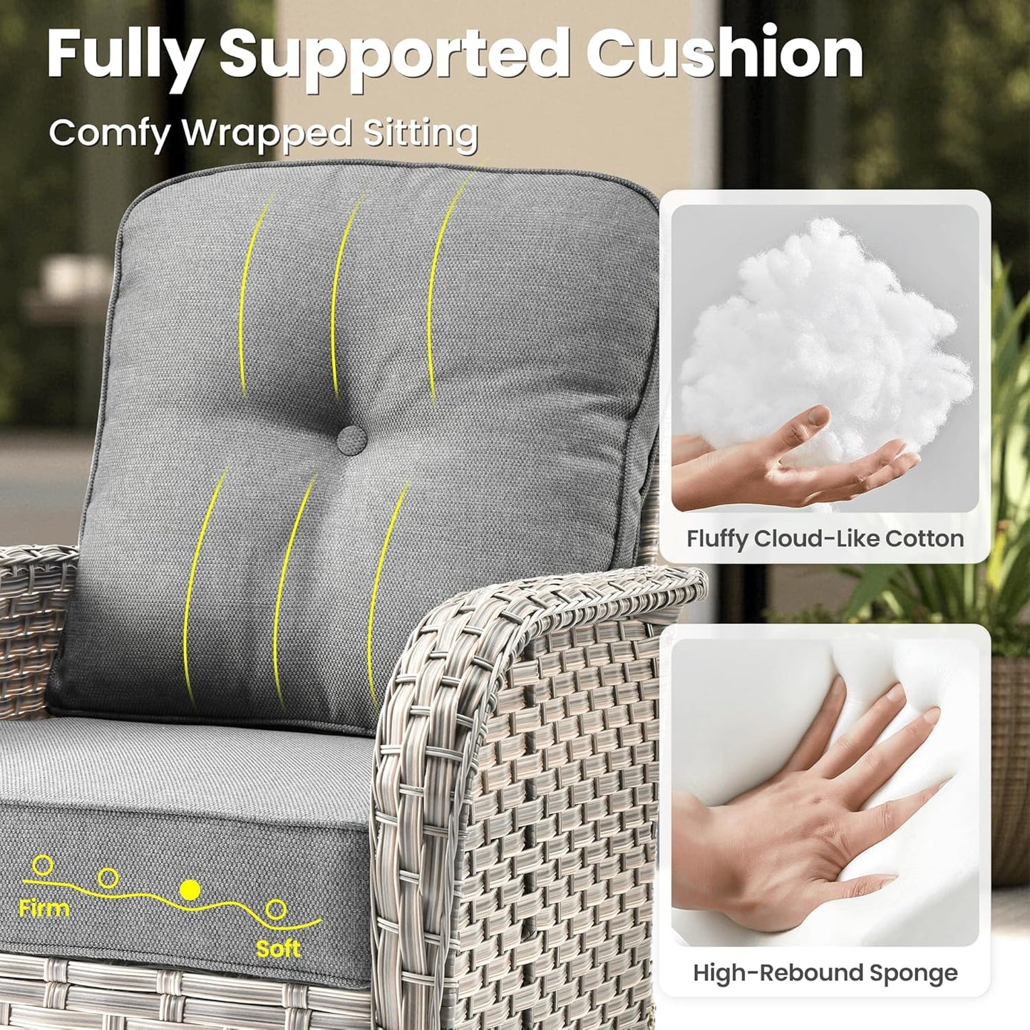 ovios 8 Pieces Patio Furniture Set Outdoor Sectional Sofa Couch with Rocking Swivel Chairs Deep Seat Chaise Comfy Cushions, Modern Modular Wicker Rattan Conversation Set, Dark Grey