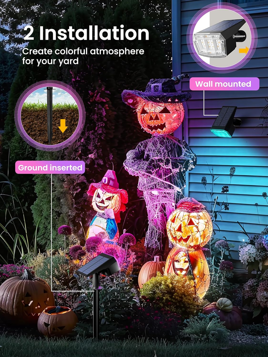 Solar Spot Lights Outdoor, 9 Lighting Modes RGB, Solar Lights Outdoor Waterproof IP65, 63 LED Landscape Spotlights for Holiday Decorations-10 Pack