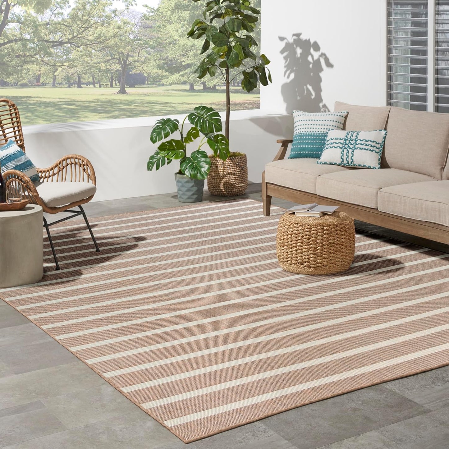Nourison Home Positano Indoor/Outdoor Jute Ivory 8' x 10' Area Rug, Easy Cleaning, Non Shedding, Bed Room, Living Room, Dining Room, Backyard, Deck, Patio (8x10)