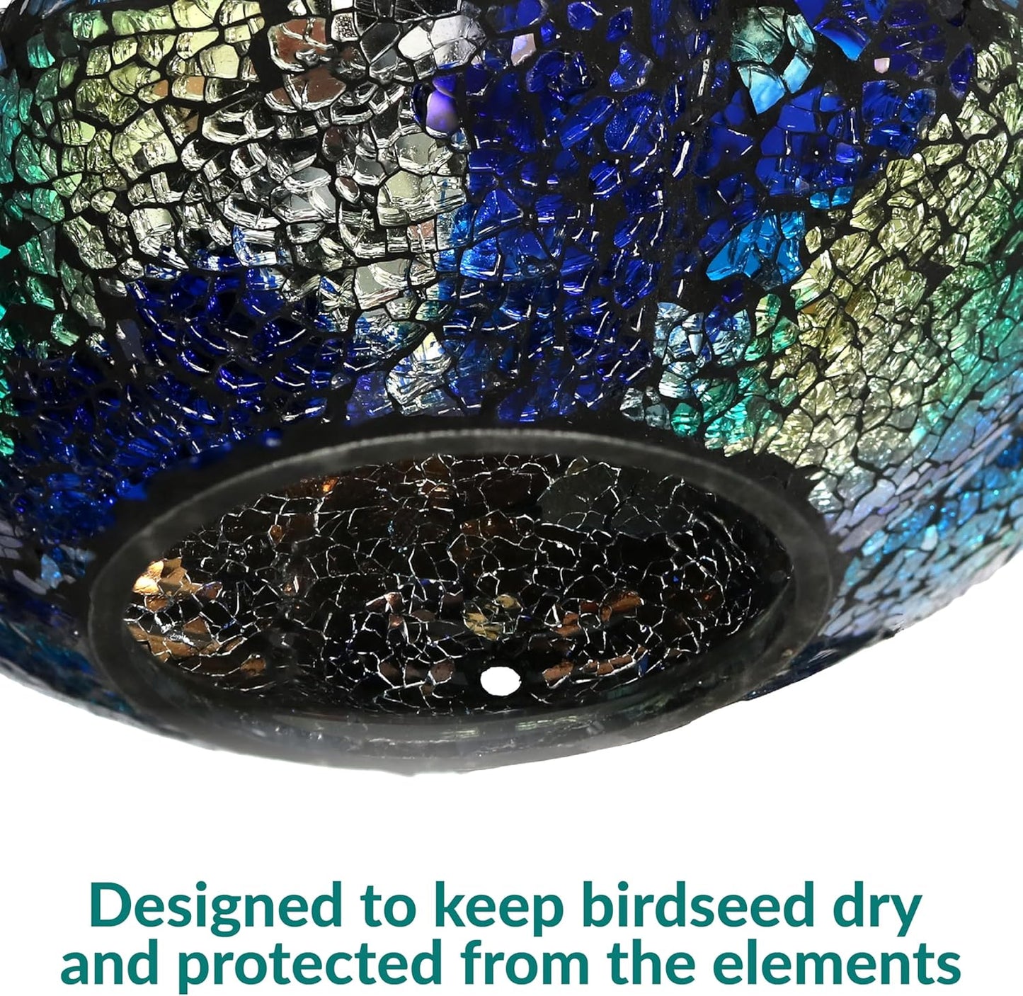 Sunnydaze 10-Inch Glass Mosaic Hanging Bird Feeder for Outdoors - Fly-Through Wild Bird Feeder - Indigo Flower Mosaic