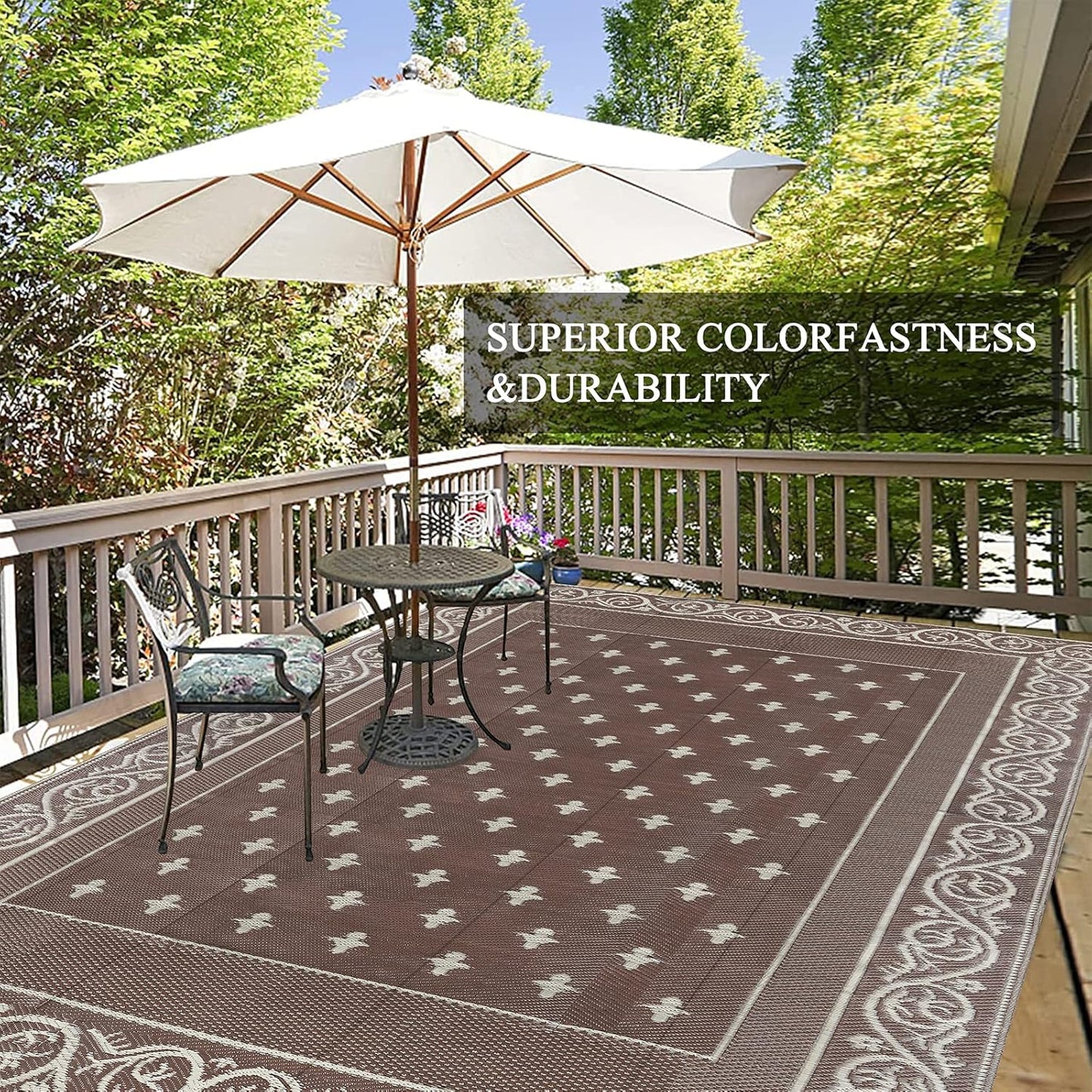 Pauwer 9'x12' Reversible Outdoor Rug, Waterproof Plastic Straw Area Rug for Patios, RV Mat, Camping, Picnic, Beach, Balcony, Pet Friendly, Lightweight