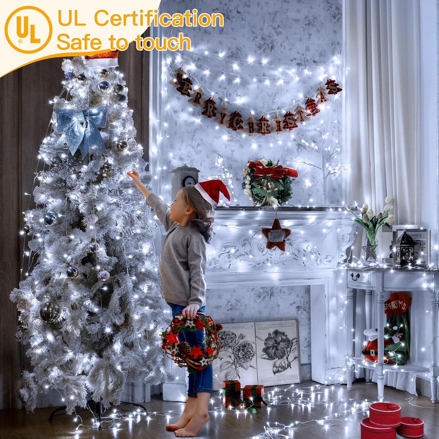 Ollny Christmas Lights Outdoor Waterproof, 1000LED 328FT Super Long String Lights with Remote 3 Timer, Plug in 8 Modes Fairy Light for Outside House Bedroom Xmas Decorations, Cool White