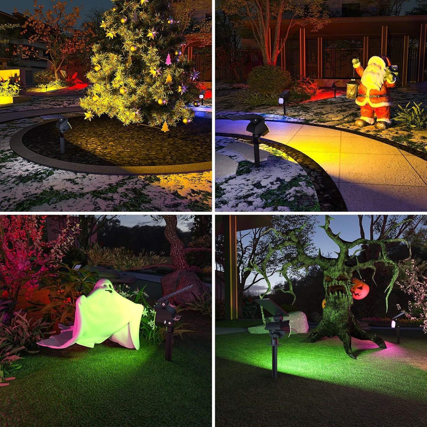 NIORSUN Solar Color Changing Lights Outdoor,7 Lighting Modes RGB Solar Outdoor Lights,IP67 Waterproof Multicolor Landscape Spotlights for Halloween Holiday Decorations,4 Pack