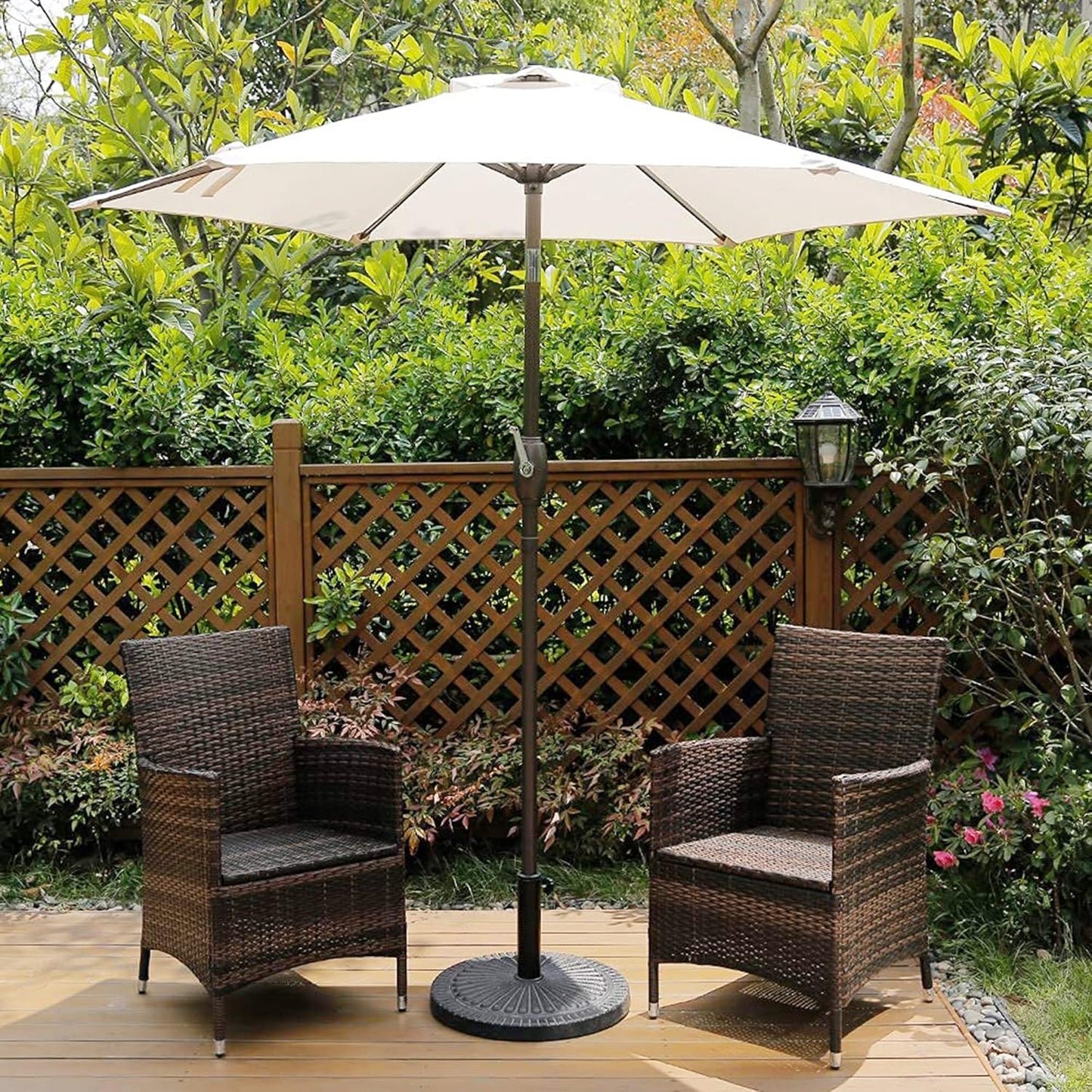 Aok Garden 7.5 ft Patio Umbrella Outdoor Market Umbrella Tilt Button and Crank 6 Ribs for Deck Lawn Pool& Backyard