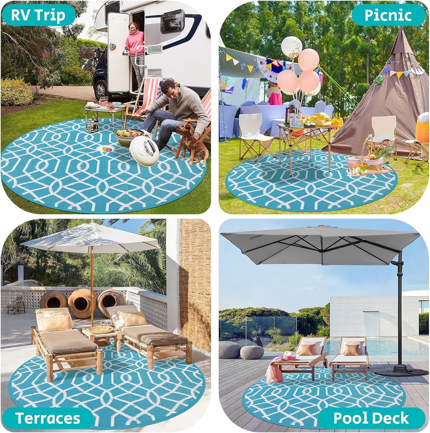 HEBE Outdoor Rug 8ft for Patios Waterproof Clearance Reversible Patio Mat Plastic Straw Rug RV Camping Mat Outside Area Rug Carpet for Camping RV,Porch,Deck,Balcony,Camper,Backyard